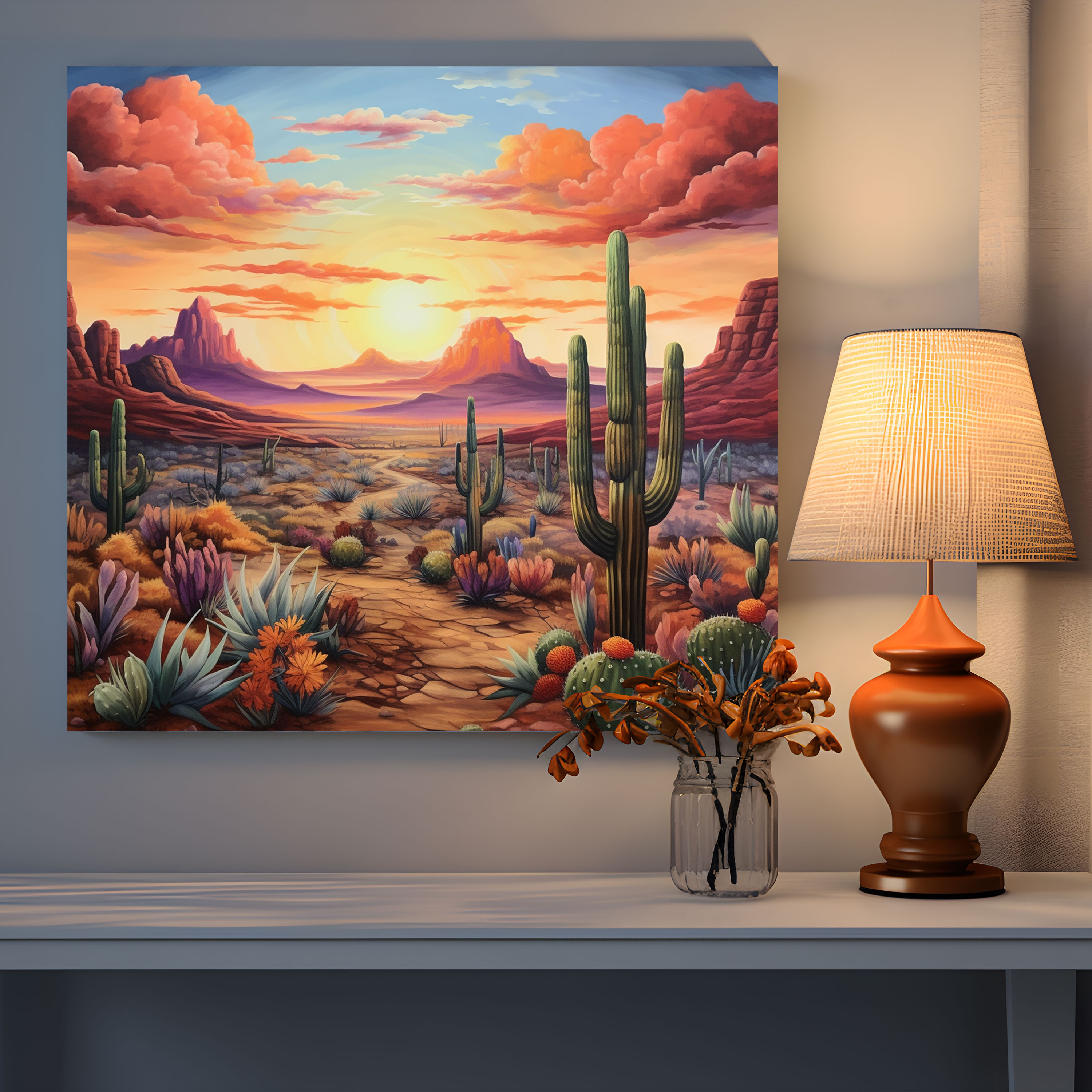Southwest Canvas Print - Hand-Painted Desert Landscape Wall Art - Southwest, Natural Beauty, Southwest, Canvas Print