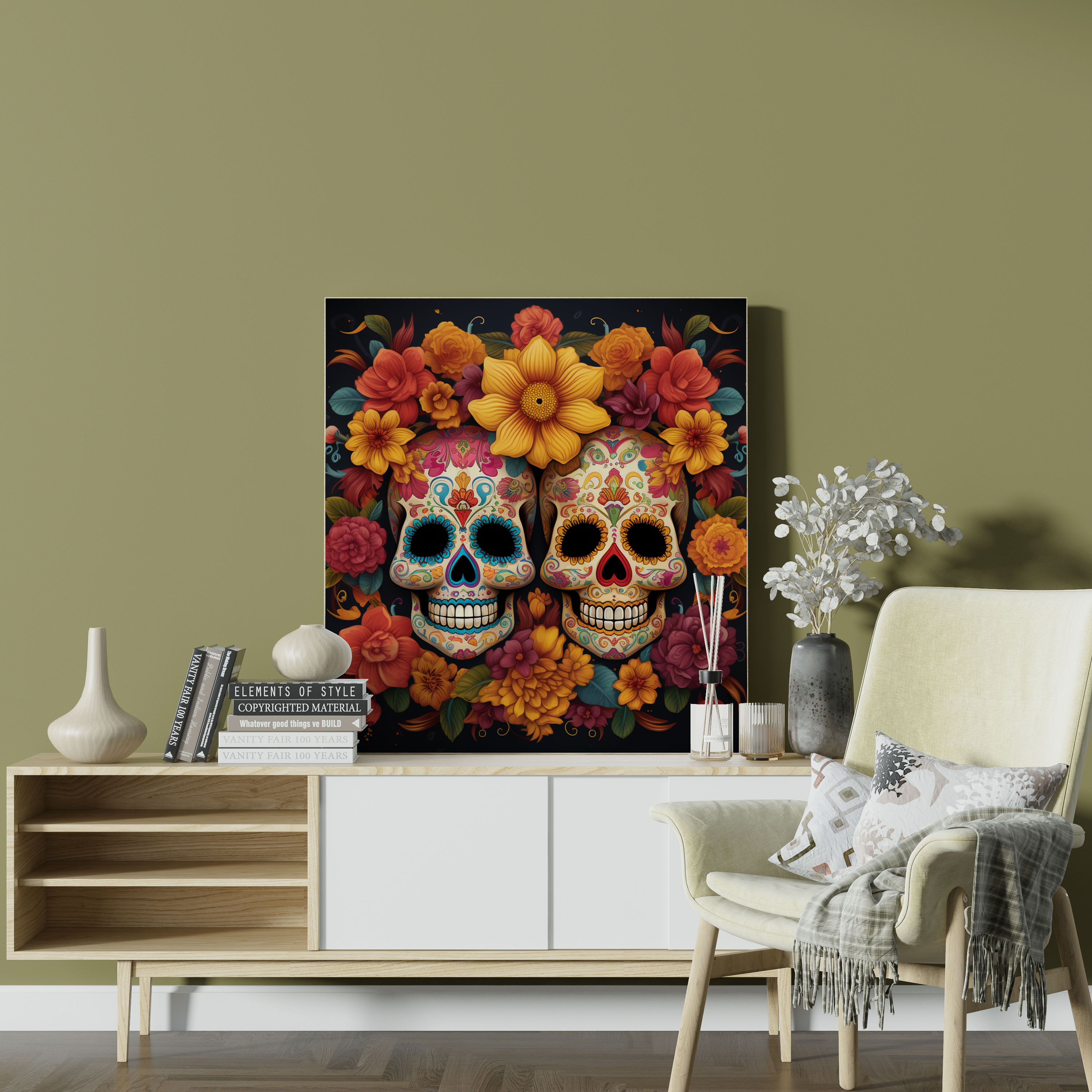 Southwest Canvas Print - Dia De Los Muertos Sugar Skulls Wall Art - Southwest, Vibrant, Sugar Skulls, Canvas Print
