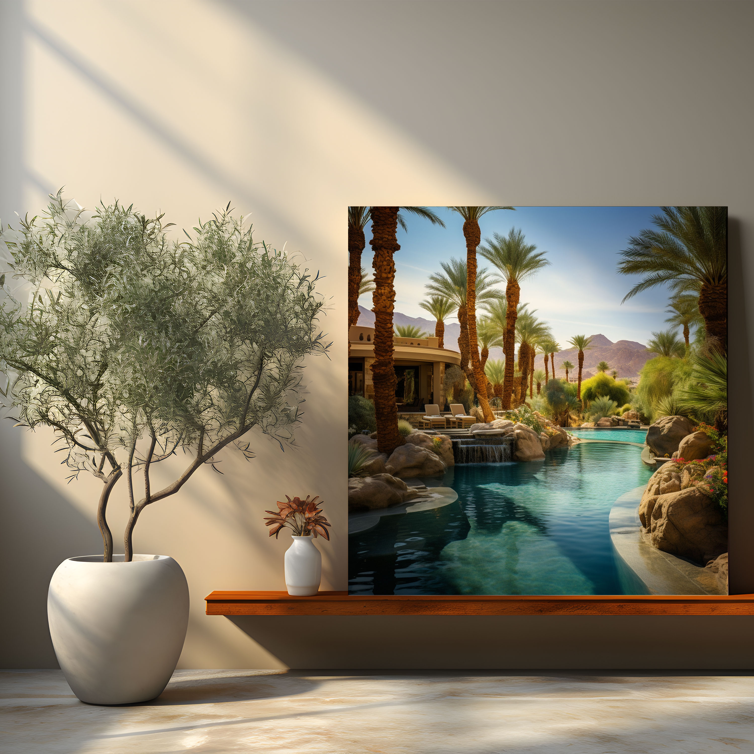 Southwest Wall Art - Desert Oasis With Turquoise Pool Canvas Print - Southwest, Southwest, Wall Art, Wall Decoration