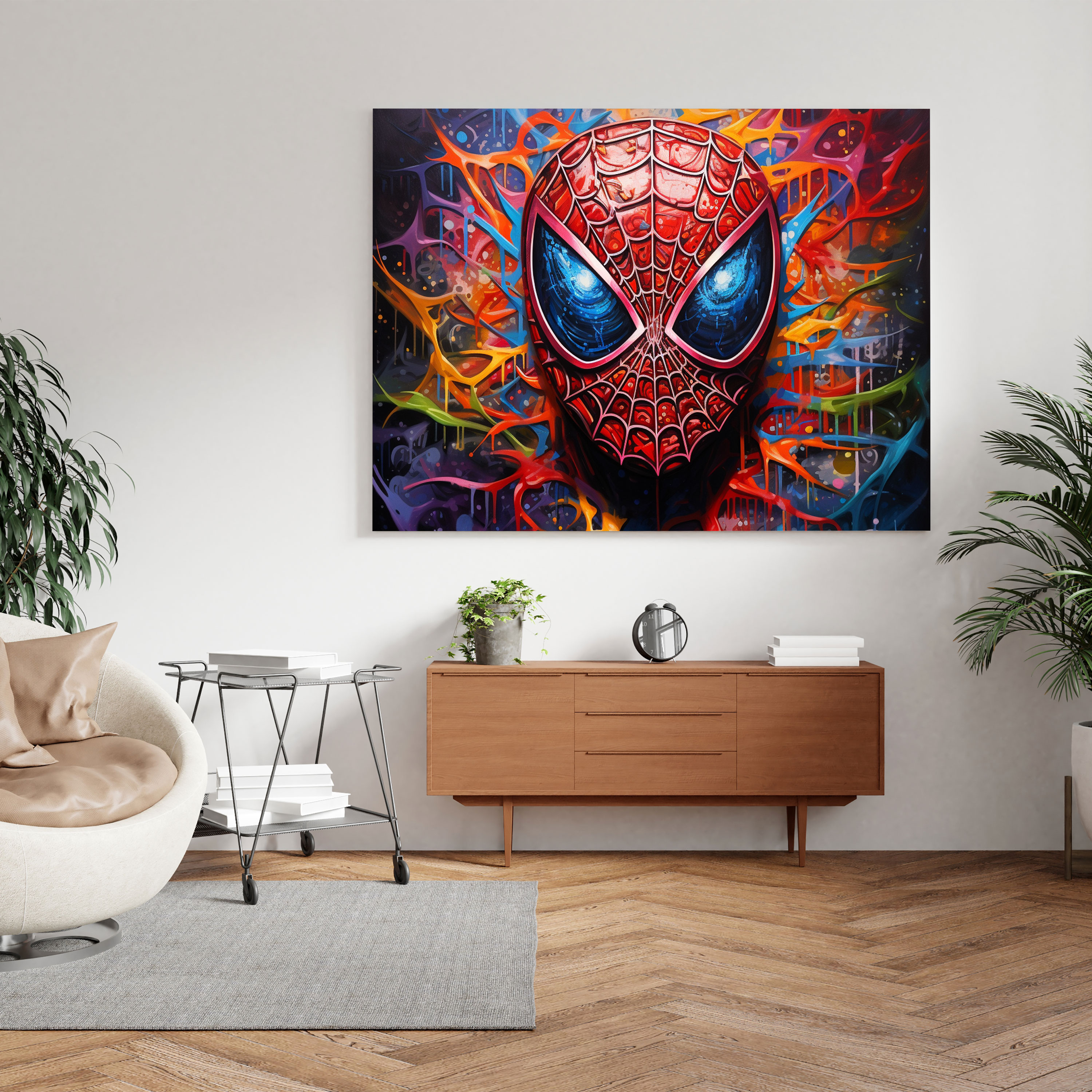 Spiderman Wall Decoration - Abstract Spiderweb Canvas Print - Spiderman, Abstract Art, Vibrant Colors, Canvas Print