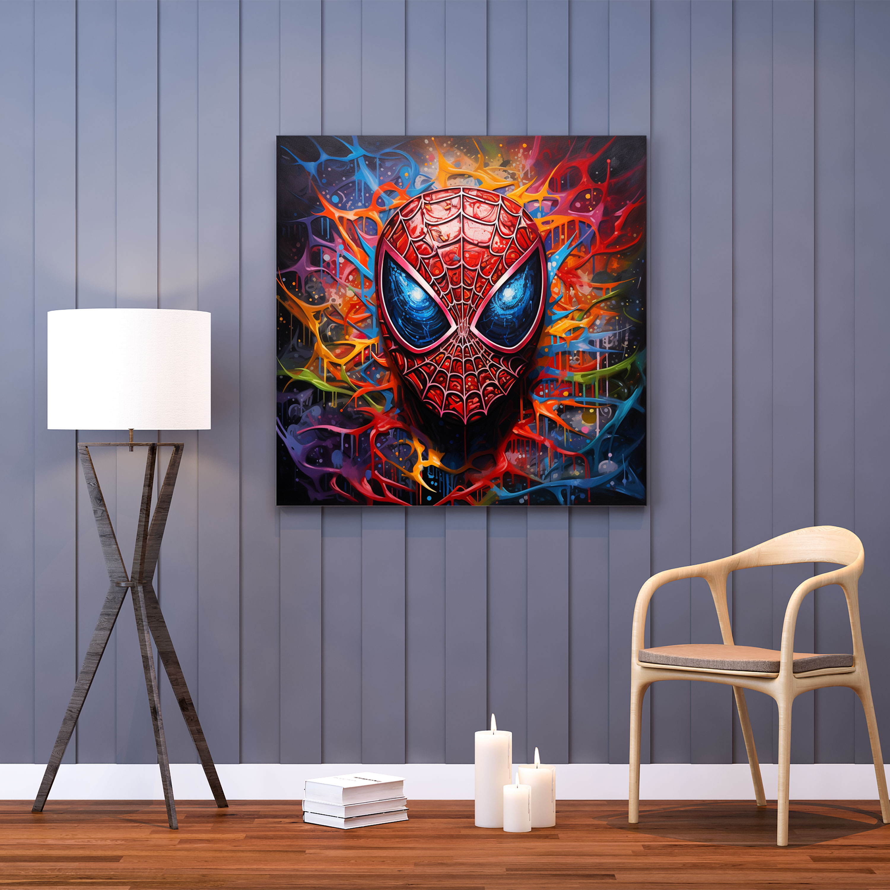 Spiderman Wall Decoration - Abstract Spiderweb Canvas Print - Spiderman, Abstract Art, Vibrant Colors, Canvas Print