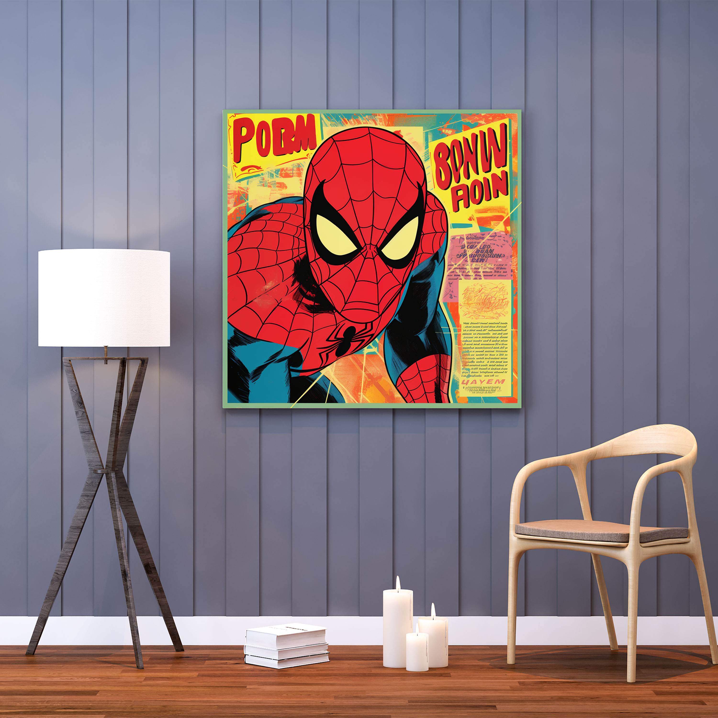 Spiderman Wall Art - Retro Pop Art Canvas Print - Spiderman, Canvas, Wall Art, Exaggerated Typography
