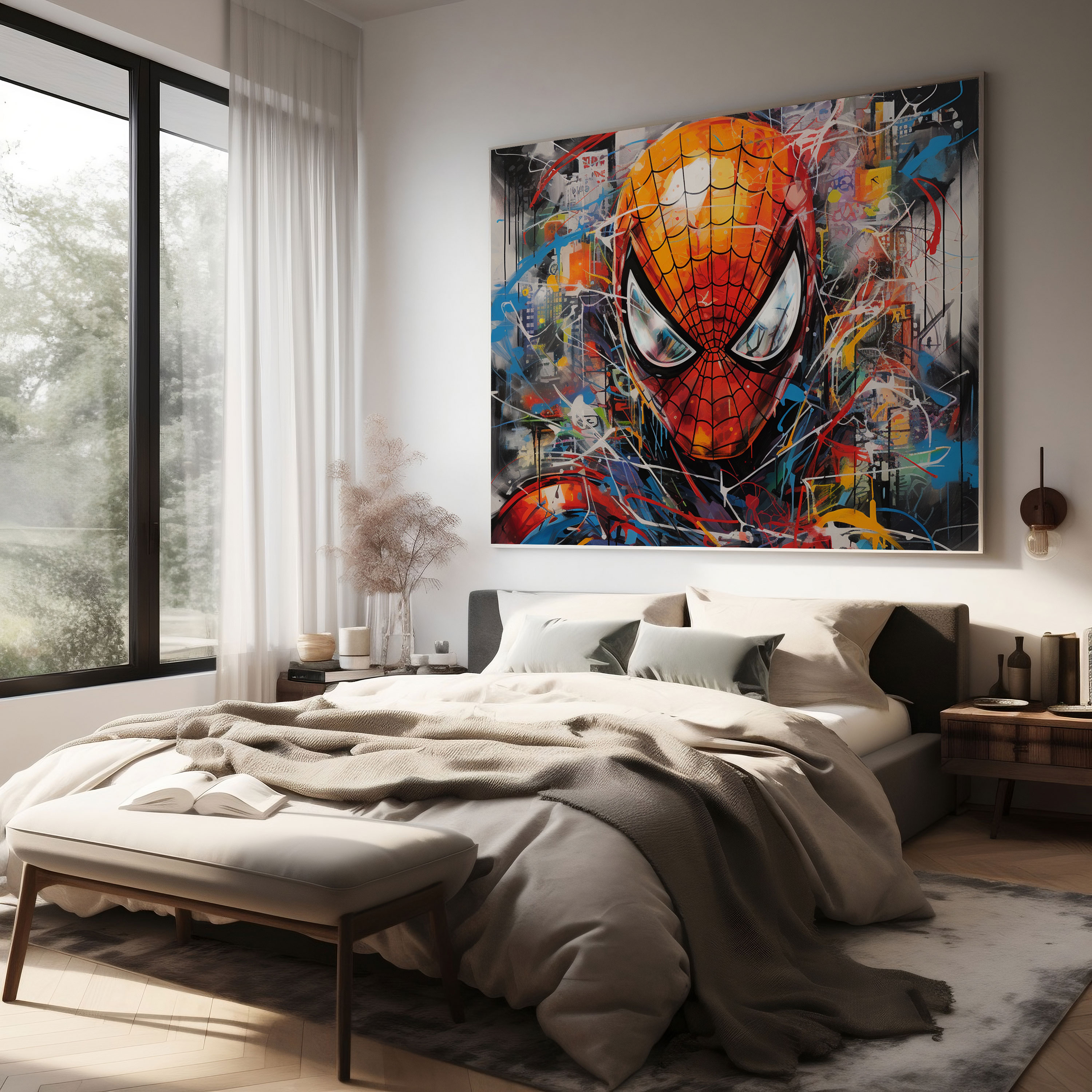 Spiderman Wandkunst - Leinwandbild im Graffiti-Stil - Spiderman Dekoration für Zuhause Wandkunst urbane Elemente