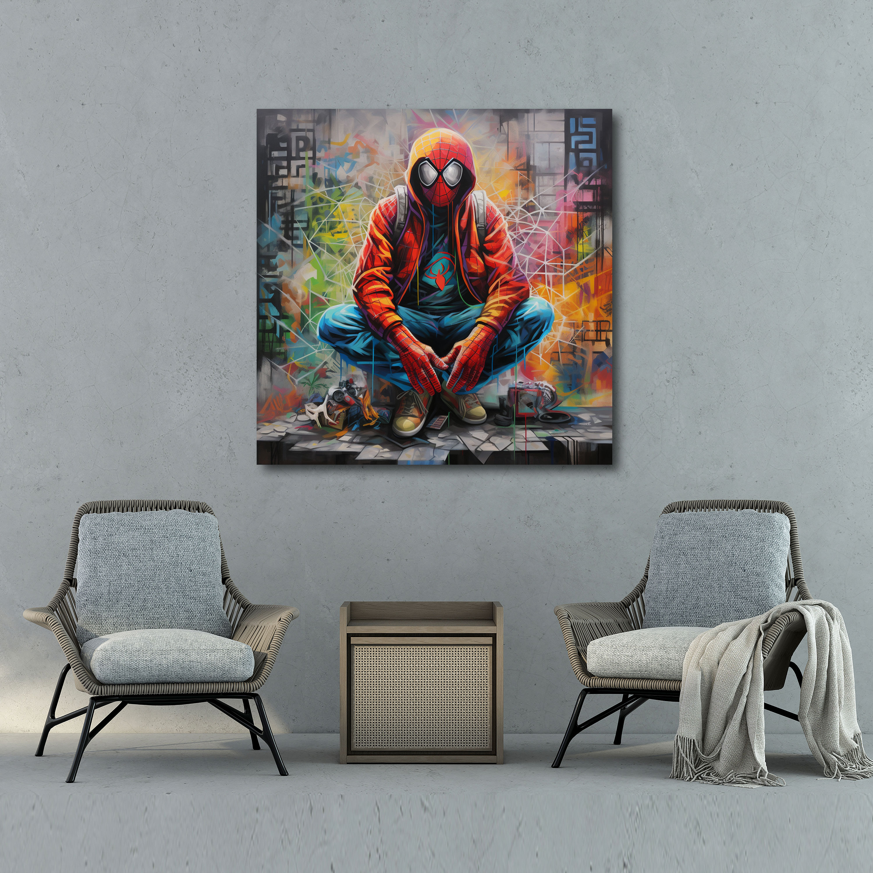 Spiderman Leinwandbild - Urbanes Graffiti Wandkunst - Spiderman Leinwandbild Wohnkultur Straßenkunst