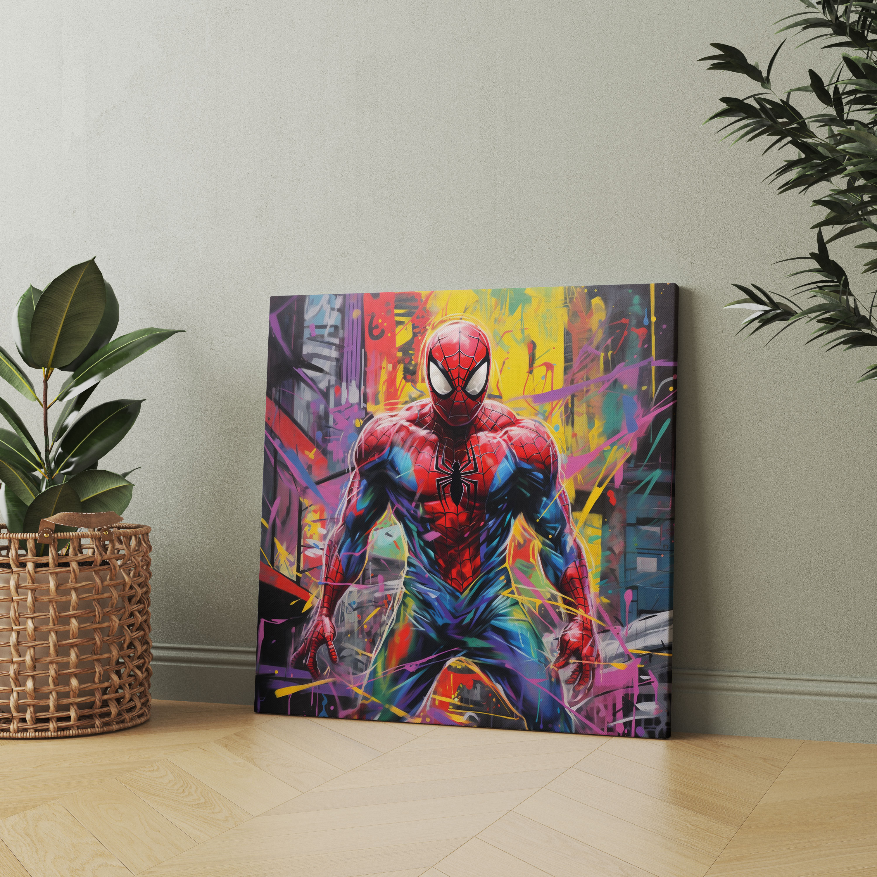Spiderman Leinwandbild - Spiderman Graffiti-Stil Wohn-Dekoration Wanddeko