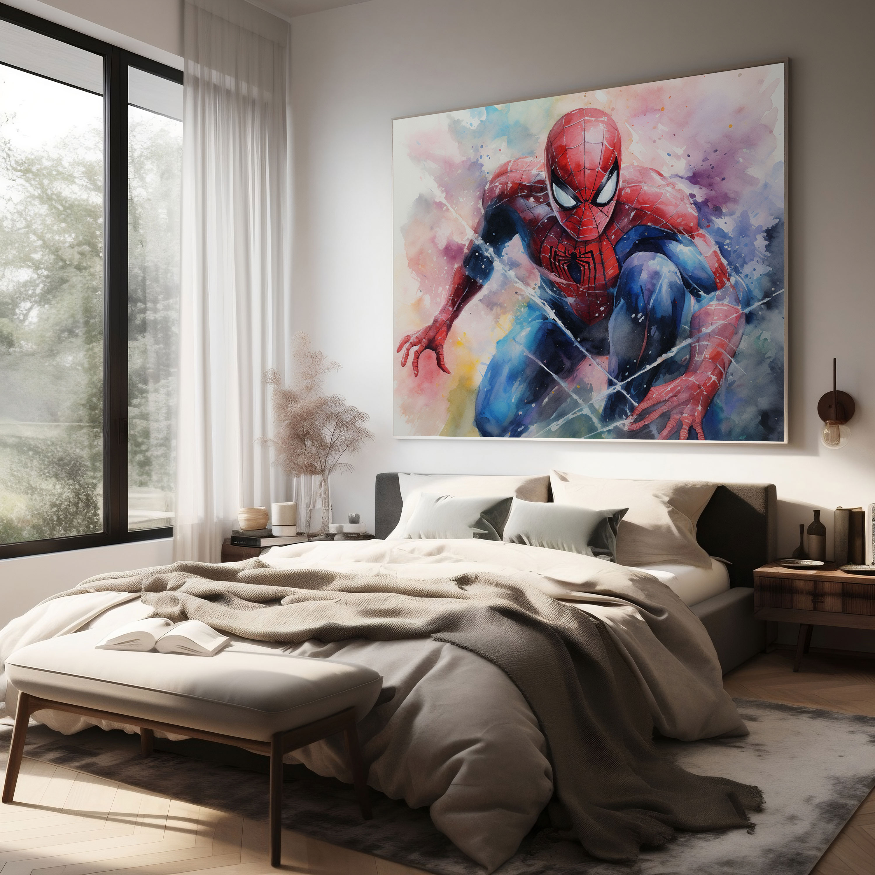 Spiderman Canvas Wall Art - Spiderman, Heroic Pose, Dreamy, Soft Colors