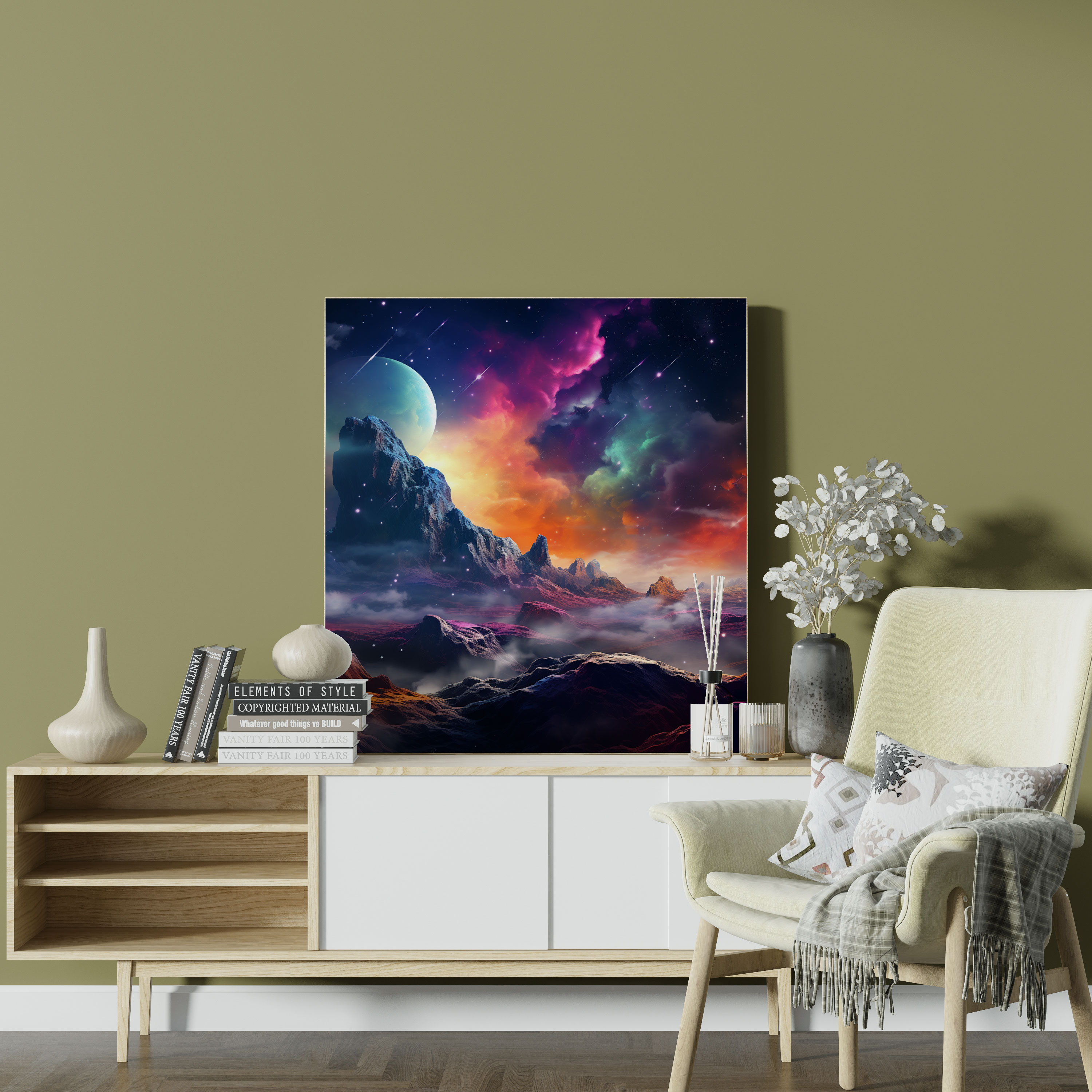 Spiritual Canvas Print: Celestial Landscape - Spiritual, Vibrant Digital Artwork, Wall Art, Canvas Print