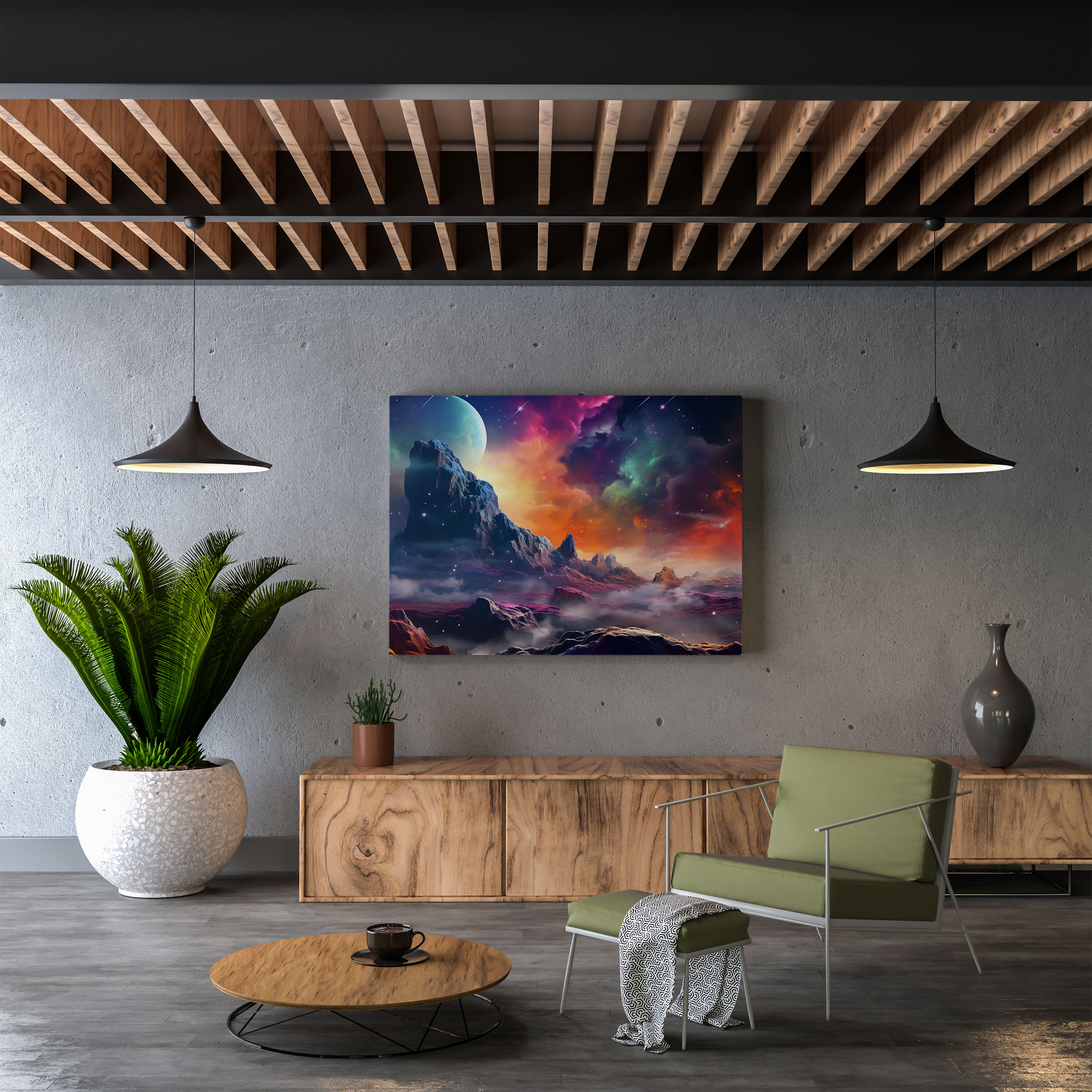 Spiritual Canvas Print: Celestial Landscape - Spiritual, Vibrant Digital Artwork, Wall Art, Canvas Print
