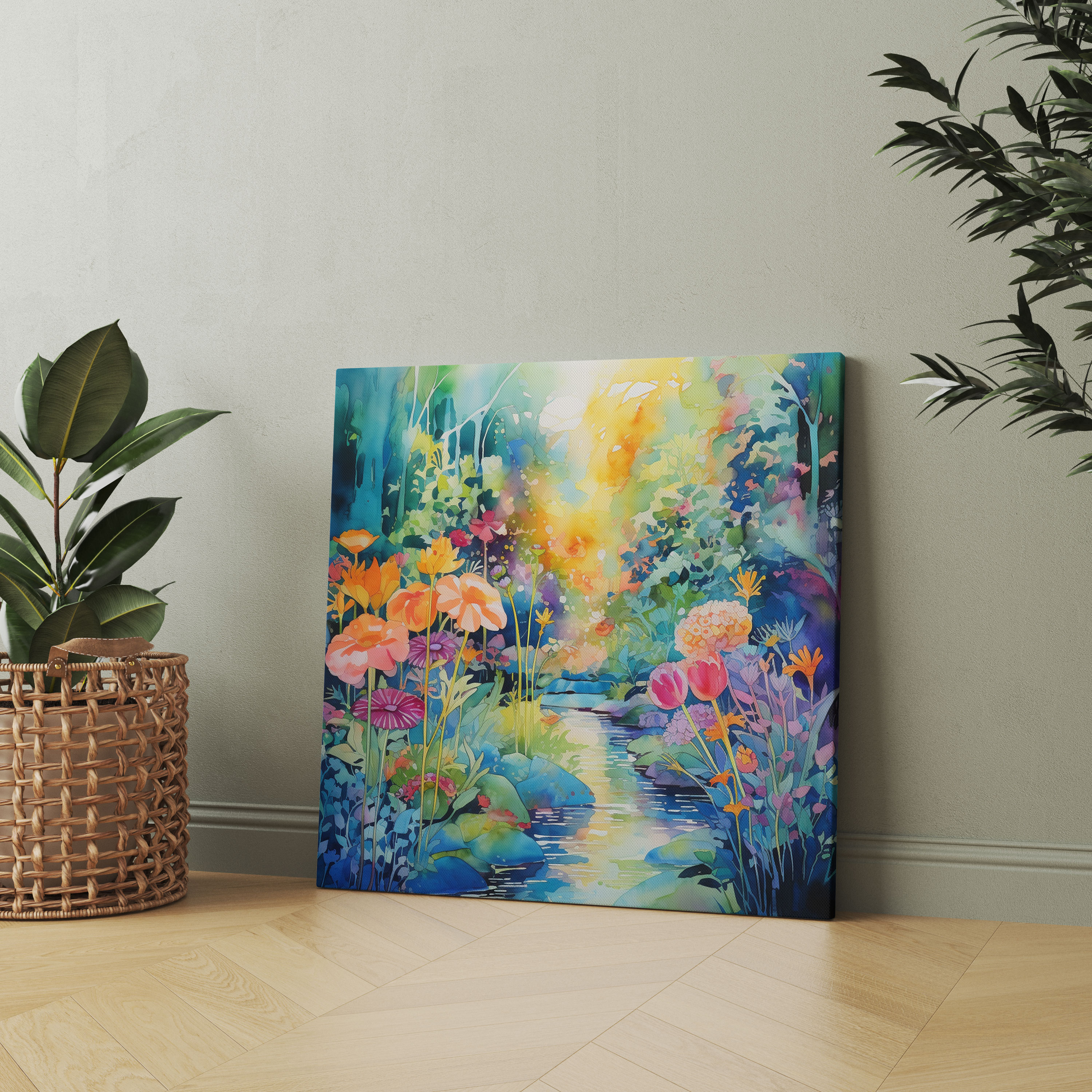 Spiritual Canvas Print - Abstract Watercolor Garden Scene Wall Art - Spiritual, Vibrant Colors, Canvas Wall Art, Home Decoration