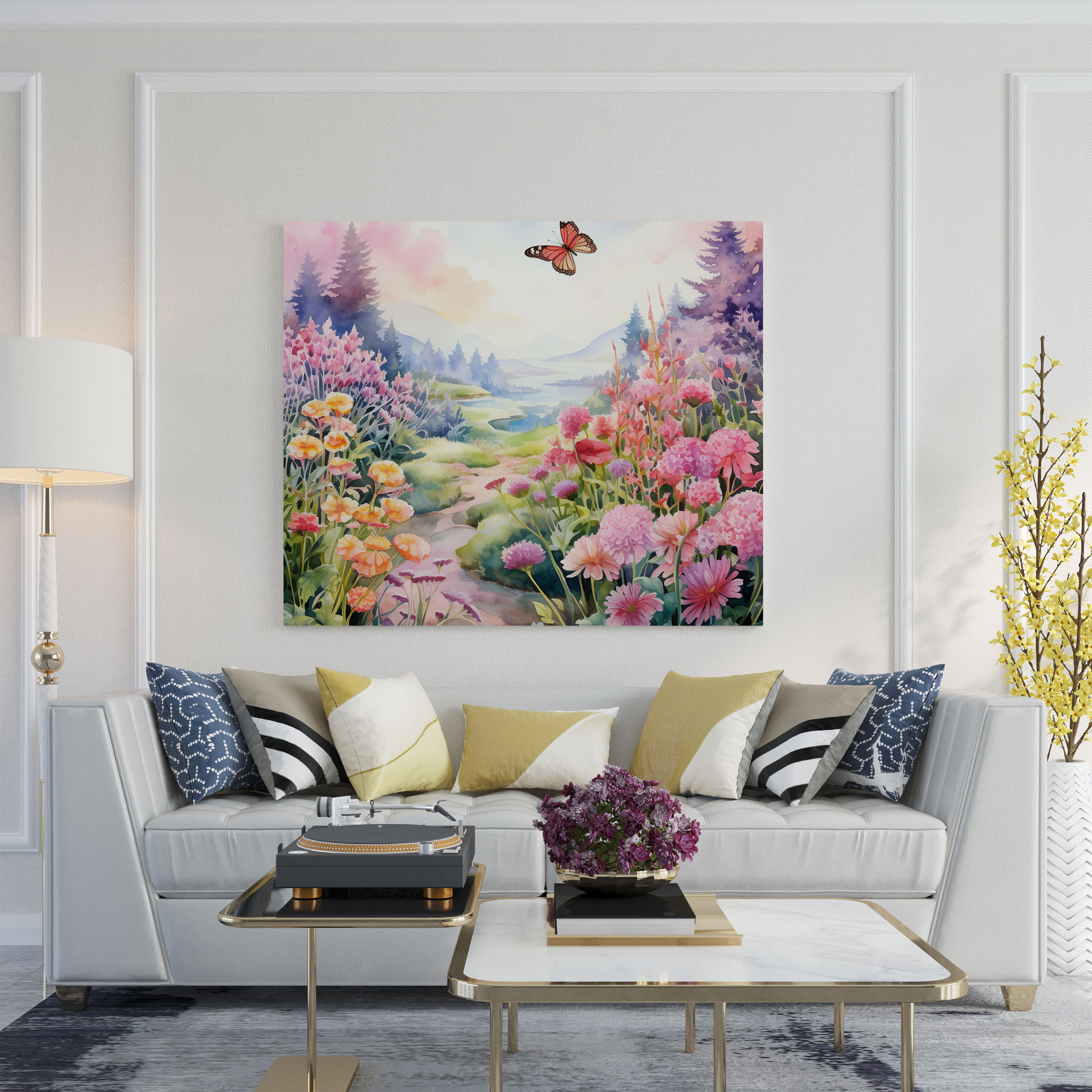 Spiritual Garden Wall Art - Spiritual, Watercolor Illustration, Blooming Flowers, Wall Decoration
