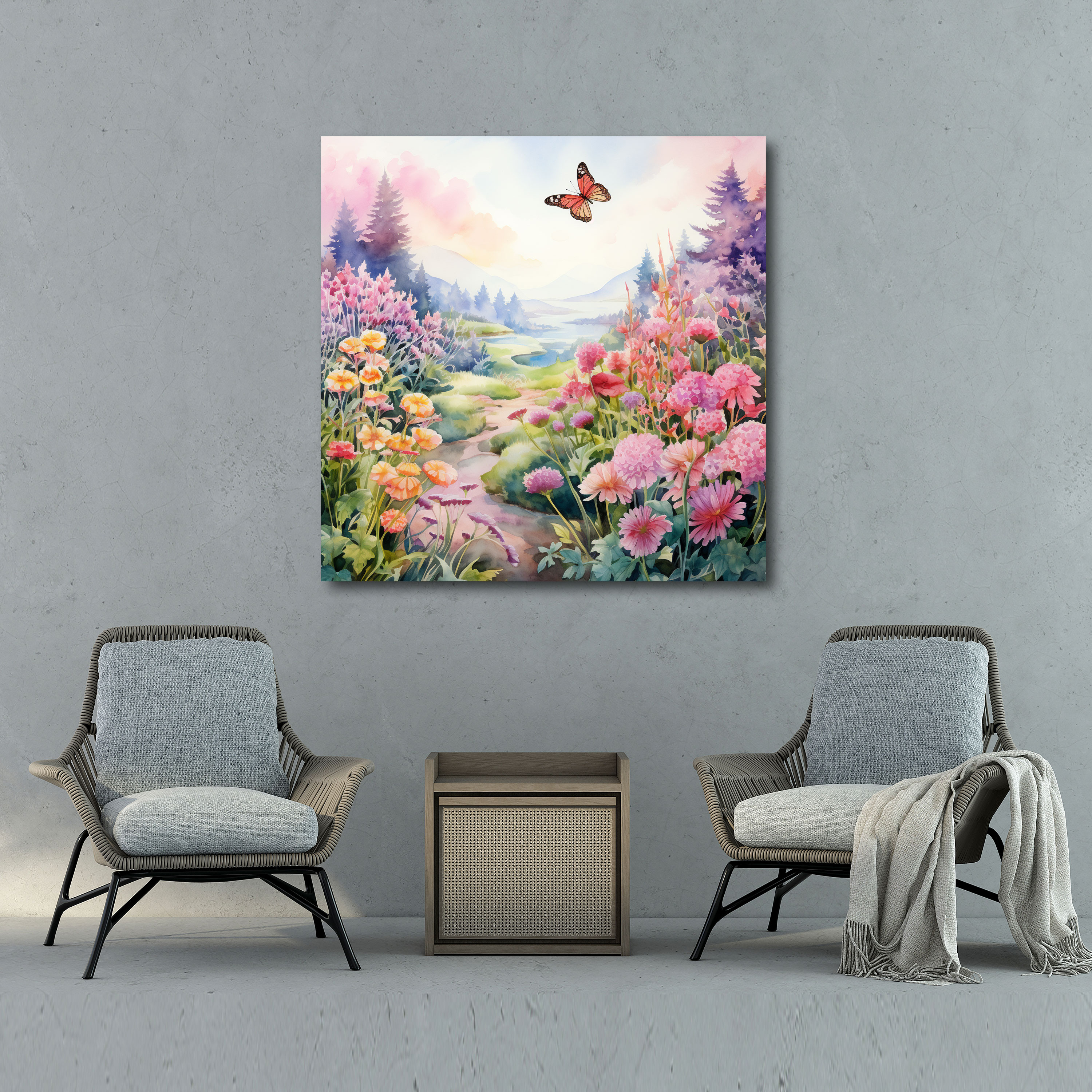 Spiritual Garden Wall Art - Spiritual, Watercolor Illustration, Blooming Flowers, Wall Decoration