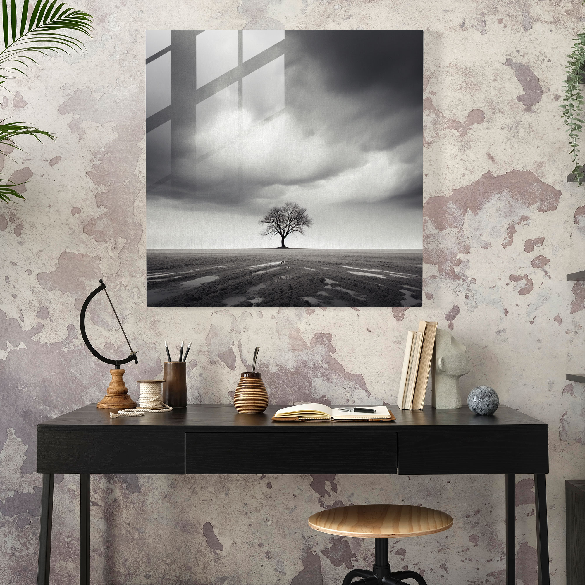 Stormy Tree Glass Print - Storm, Glass Wall Art, Modern Art, Minimalist