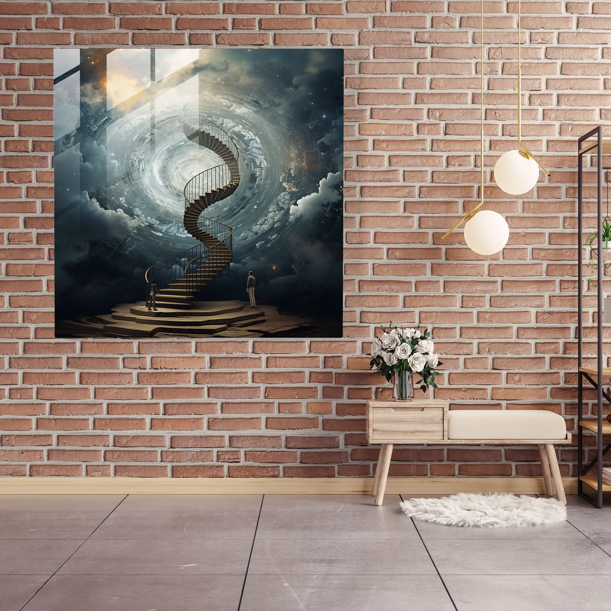 Stormy Staircase Glass Print - Storm, Digital Collage, Wall Decoration, Intrigue