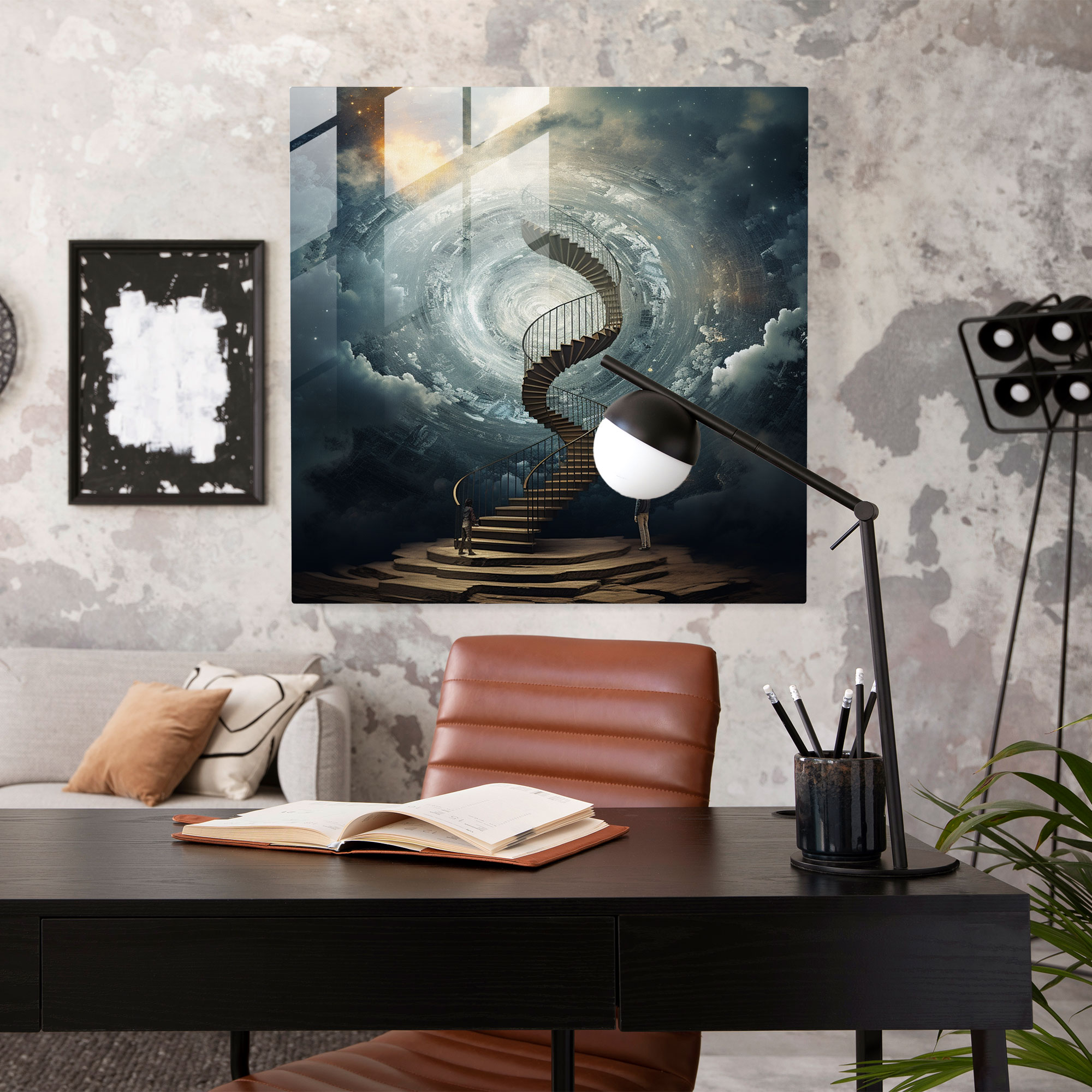 Stormy Staircase Glass Print - Storm, Digital Collage, Wall Decoration, Intrigue