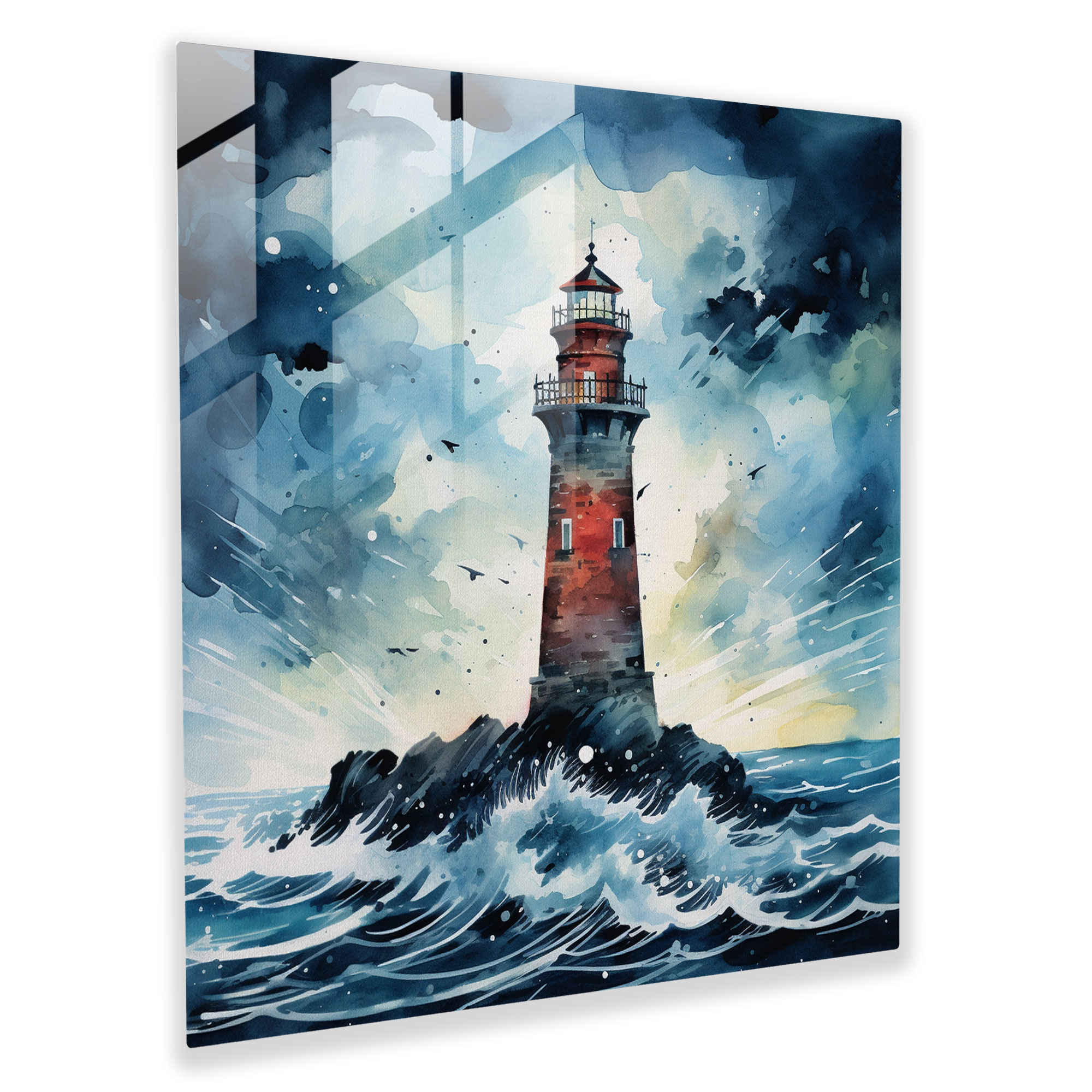 Stormy Lighthouse Glass Print - Storm, Glass Wall Art, Wall Decoration, Modern Art