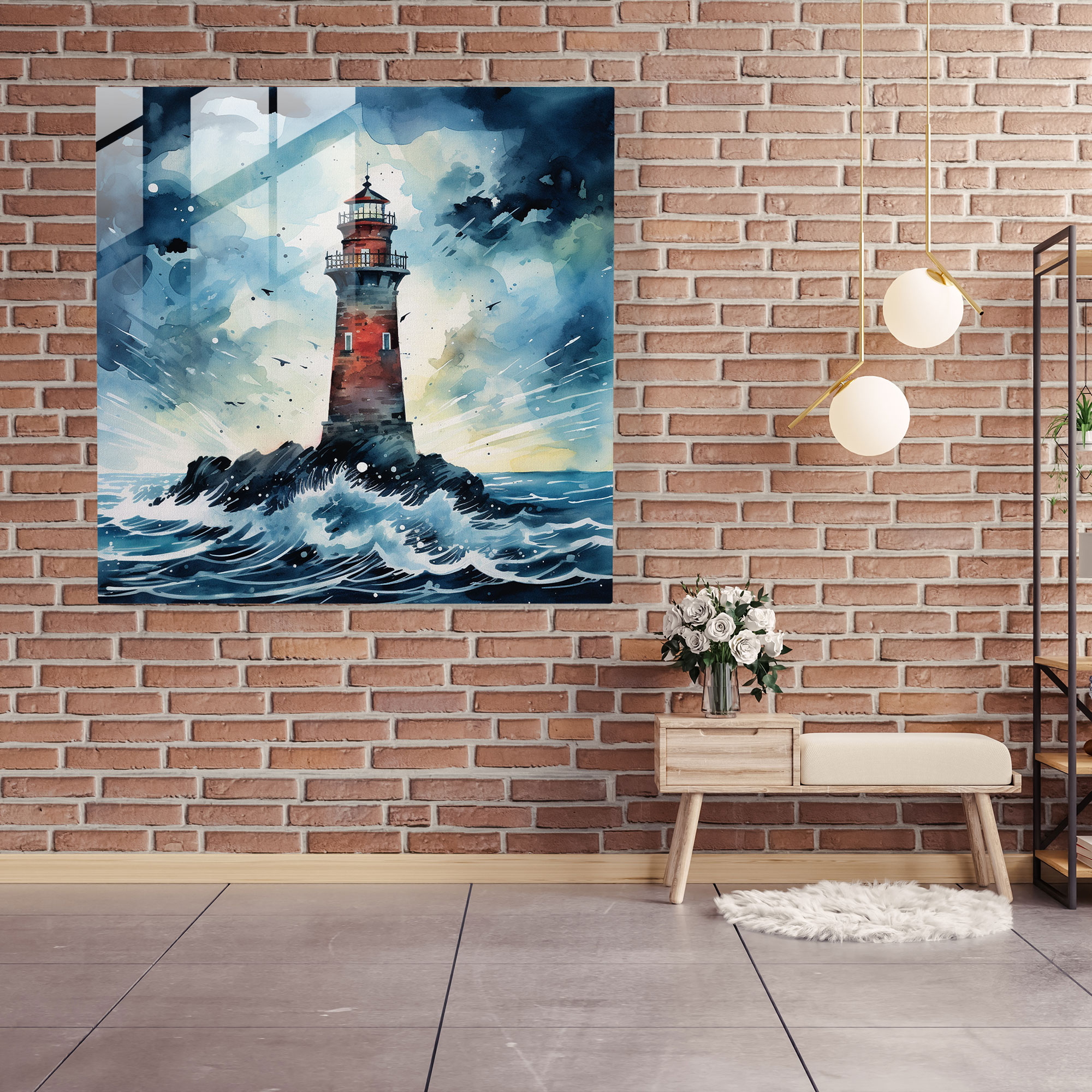 Stormy Lighthouse Glass Print - Storm, Glass Wall Art, Wall Decoration, Modern Art