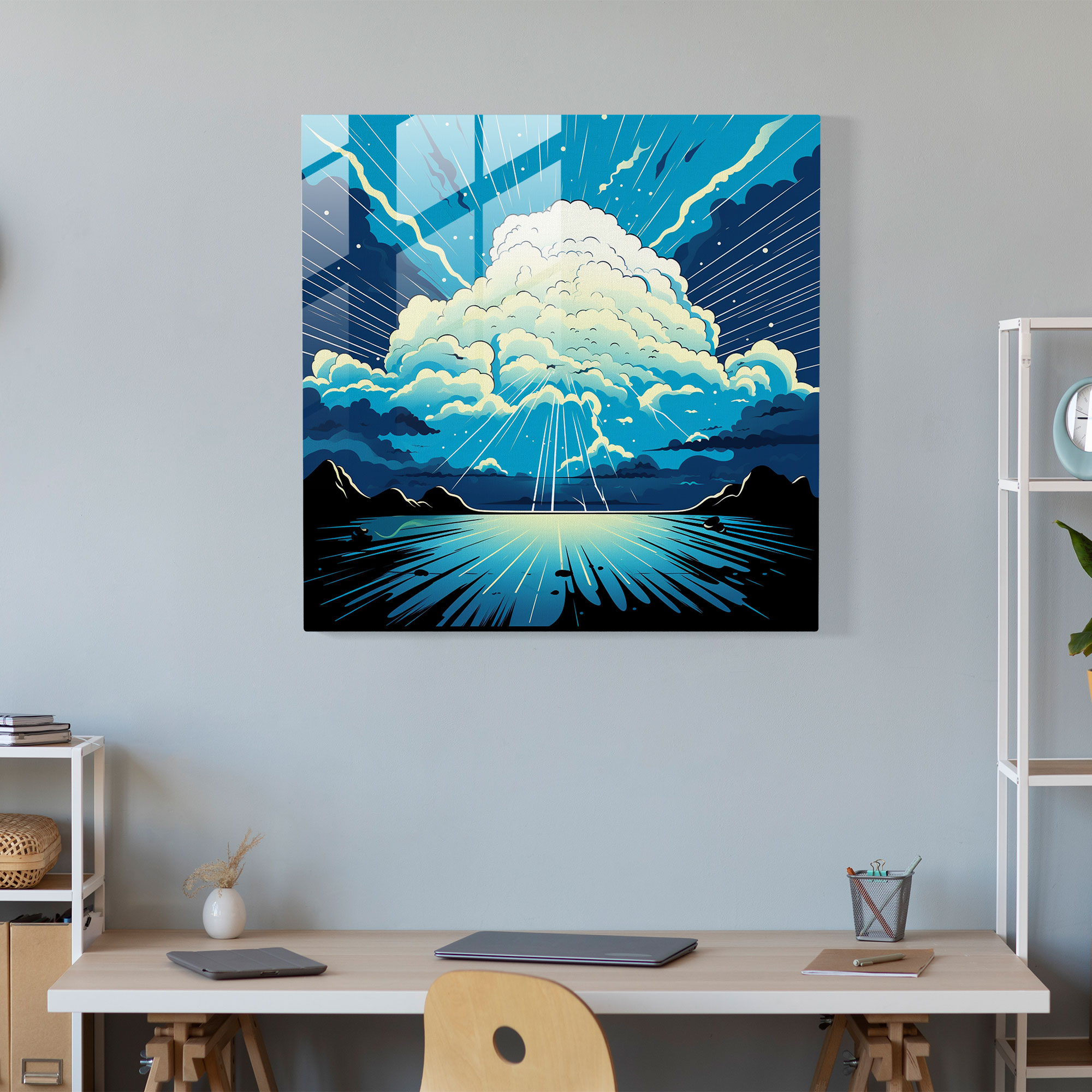 Comic Thunderstorm Glass Print - Storm, Glass Wall Art, Modern Art, Storm