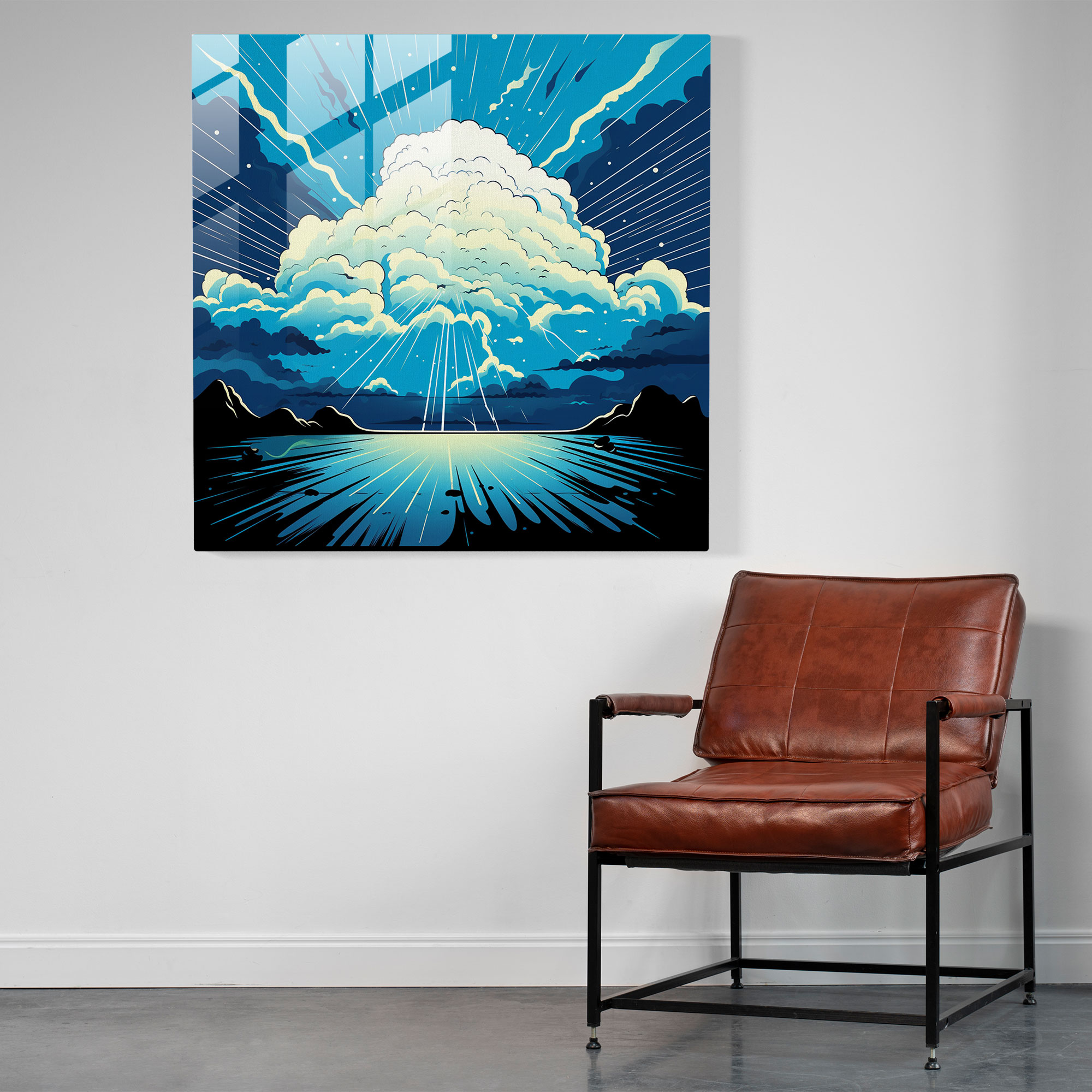 Comic Thunderstorm Glass Print - Storm, Glass Wall Art, Modern Art, Storm