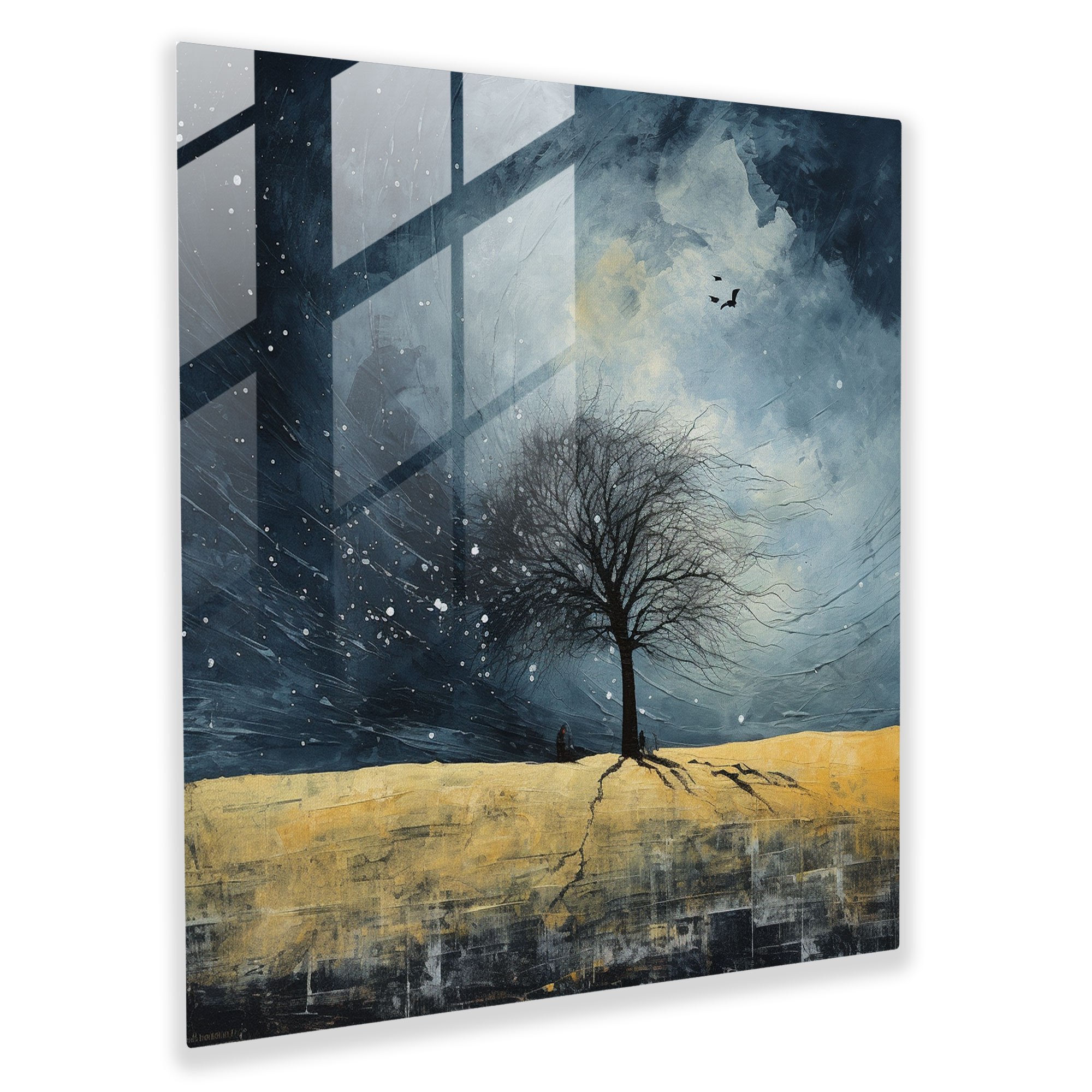 Night Solitude - Glass Wall Art - Storm, Lone Tree, Storm, Modern Art