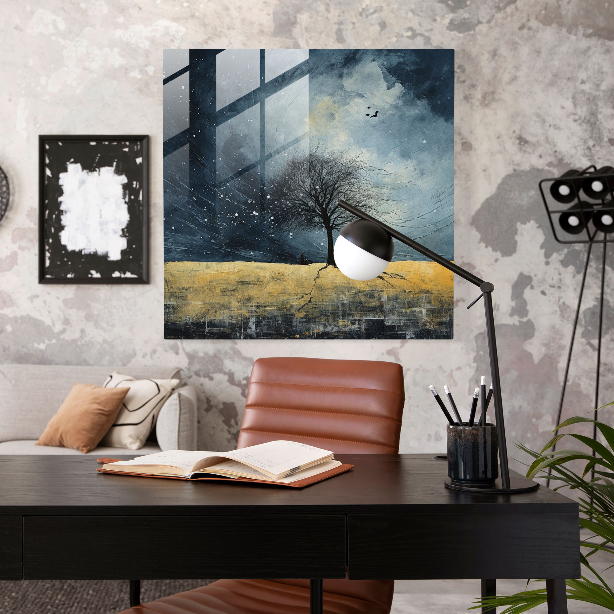 Night Solitude - Glass Wall Art - Storm, Lone Tree, Storm, Modern Art