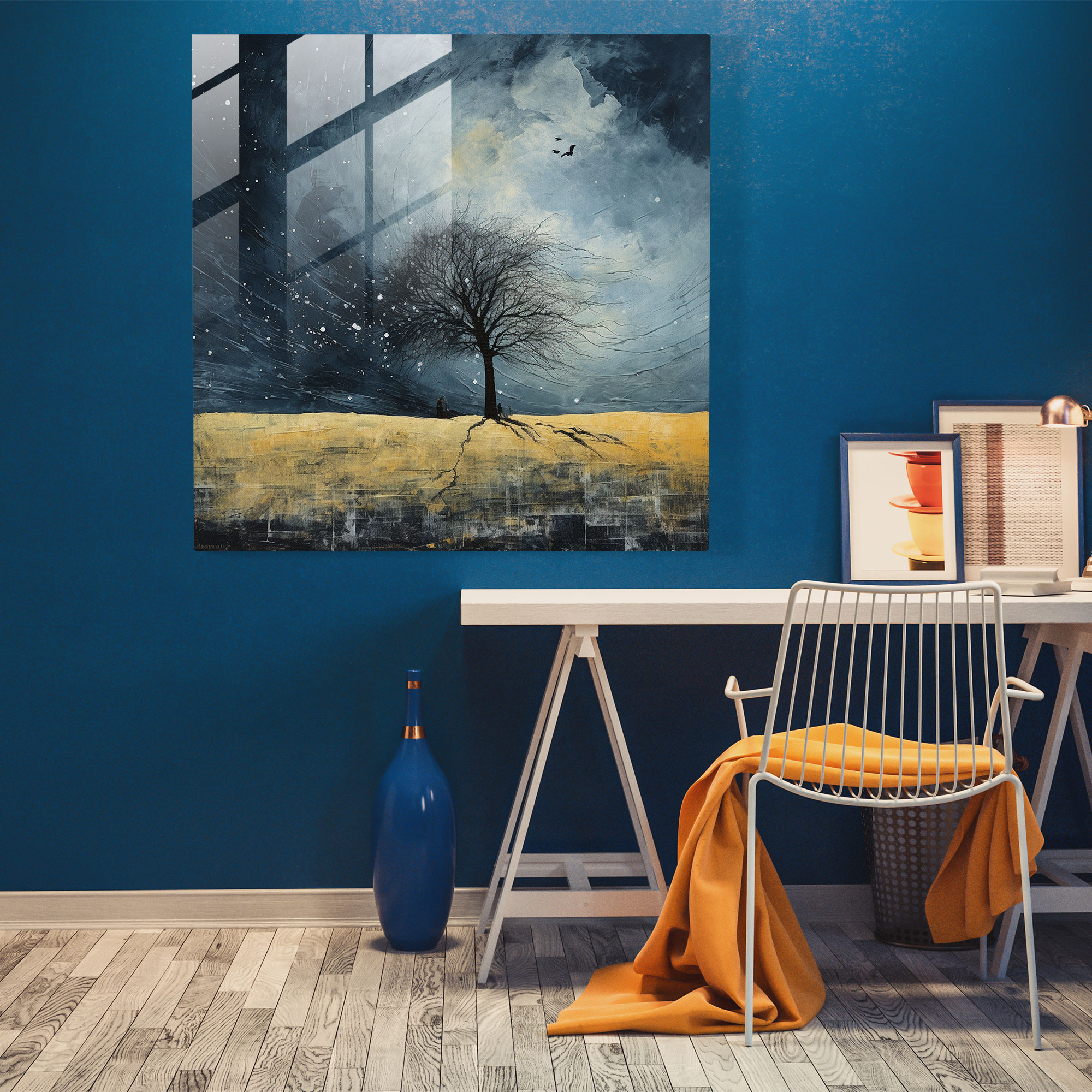 Night Solitude - Glass Wall Art - Storm, Lone Tree, Storm, Modern Art