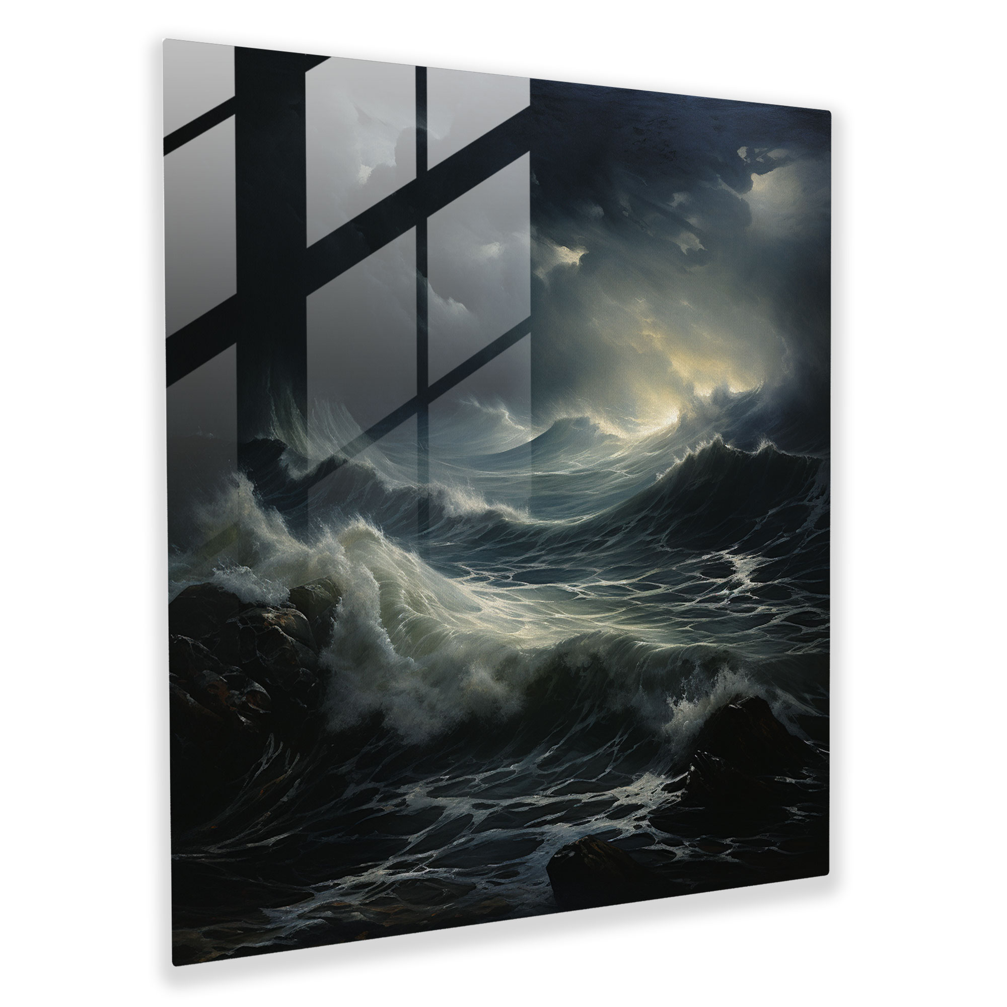 Stormy Seas Glass Print - Storm, Glass Wall Art, Crashing Waves, Ocean