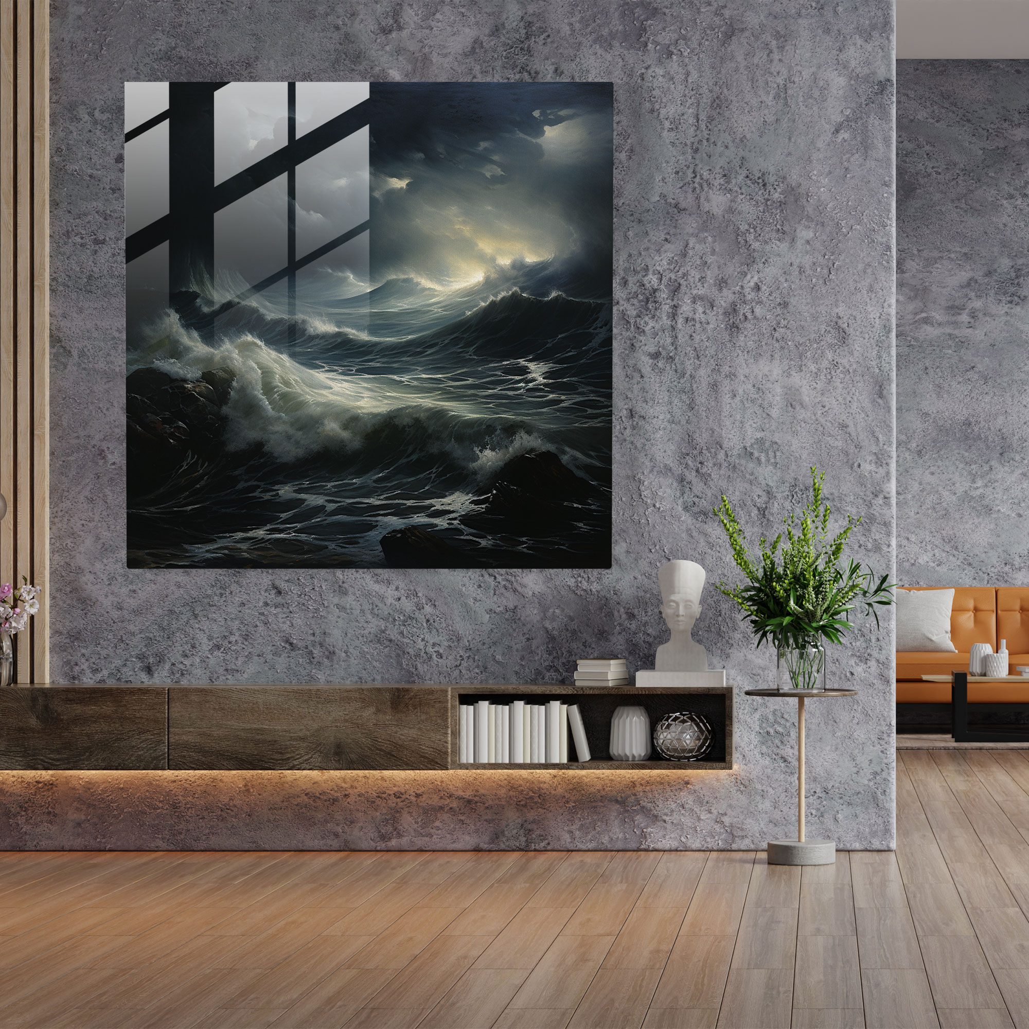 Stormy Seas Glass Print - Storm, Glass Wall Art, Crashing Waves, Ocean