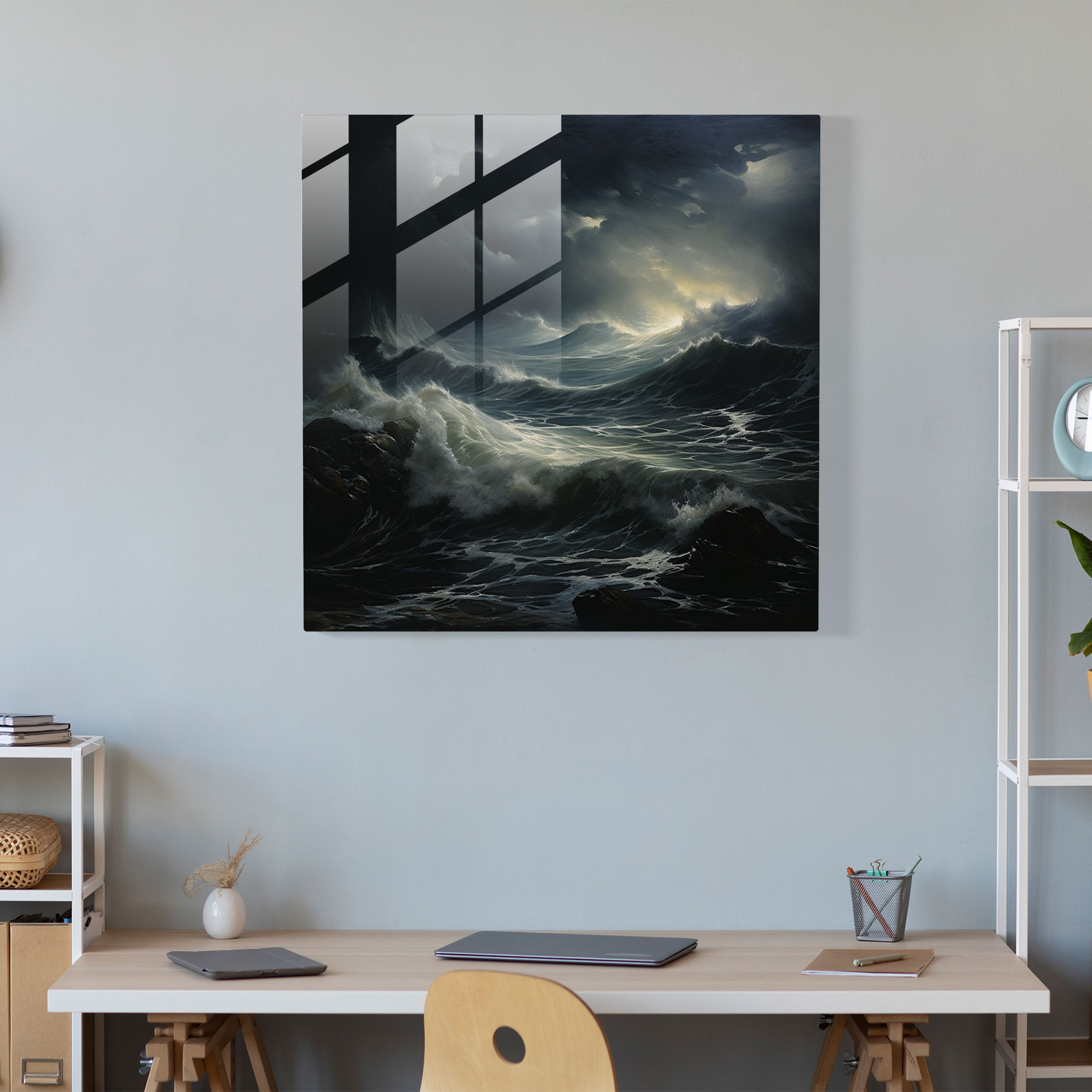 Stormy Seas Glass Print - Storm, Glass Wall Art, Crashing Waves, Ocean
