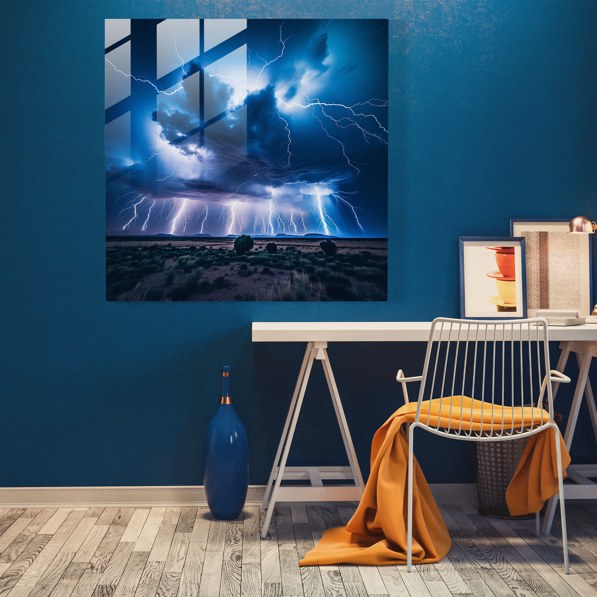 Electric Storm Glass Print - Storm, Glass Art, Glass Wall Art, Bolts Of Lightning