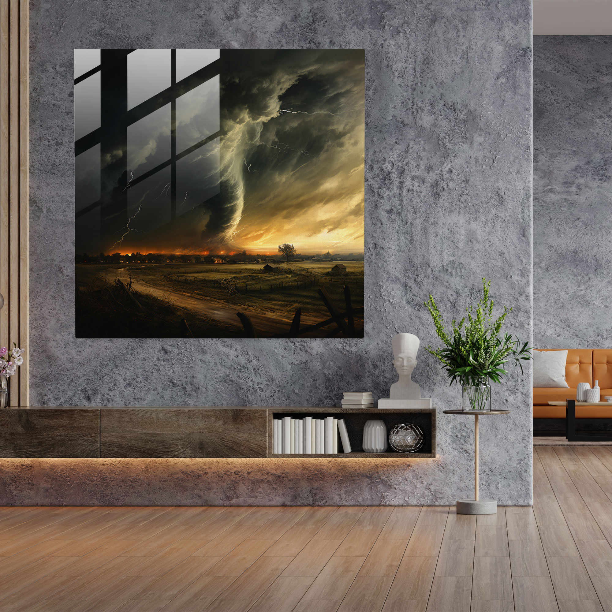 Tornado Öfkesi Cam Tablo - Fırtına Modern Sanat Cam Tablo