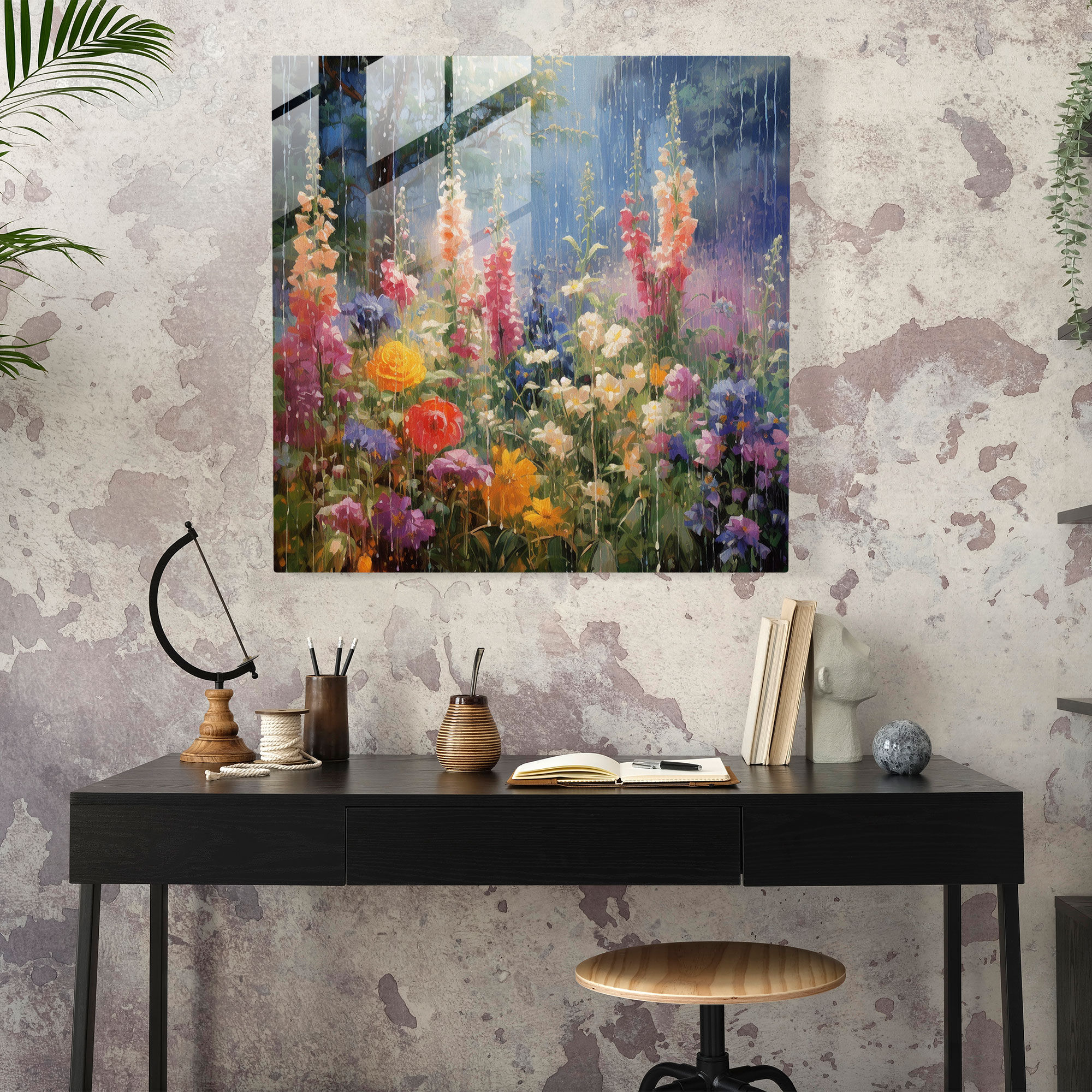 Summer Rain Glass Print - Storm, Flowers, Glass Art, Rain Shower