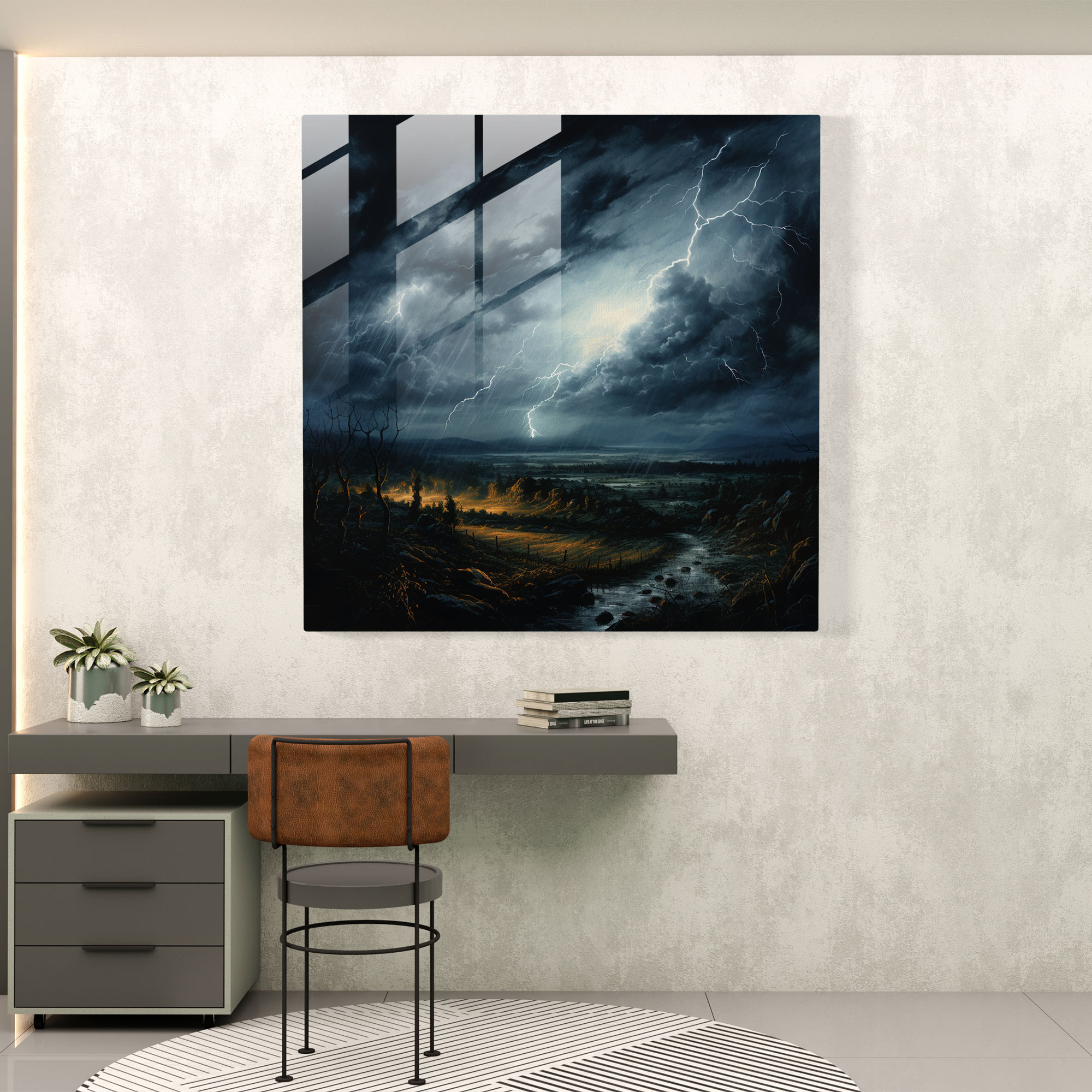 Fırtınalı Şimşek Cam Tablo - Fırtına Şimşek Duvar Dekorasyonu Modern Sanat