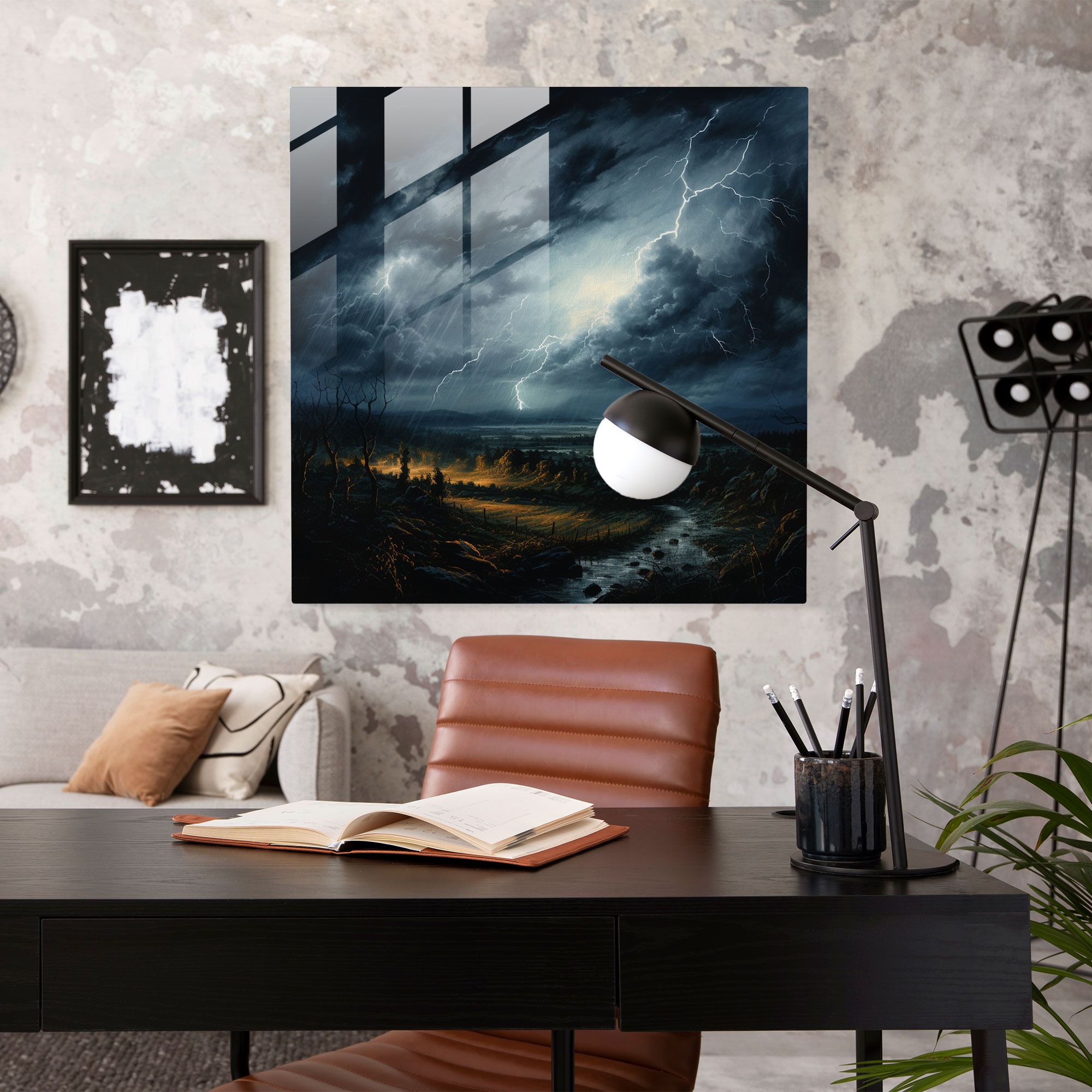 Fırtınalı Şimşek Cam Tablo - Fırtına Şimşek Duvar Dekorasyonu Modern Sanat