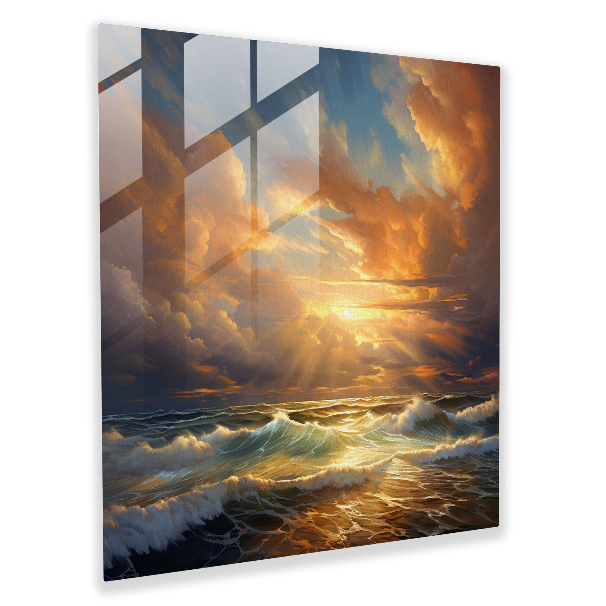 Golden Serenity Glass Print - Storm, Seascape, Glass Art, Serenity