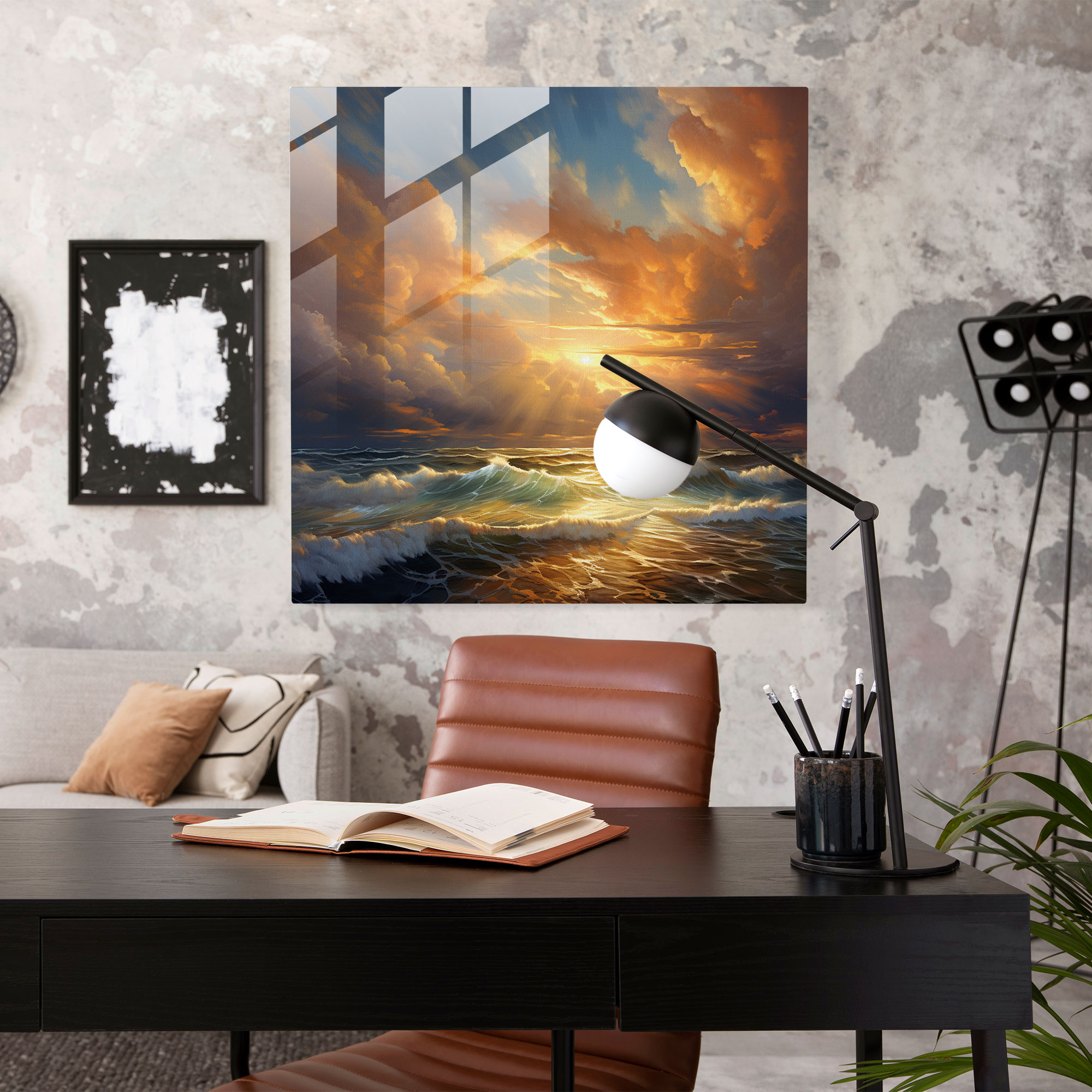 Golden Serenity Glass Print - Storm, Seascape, Glass Art, Serenity