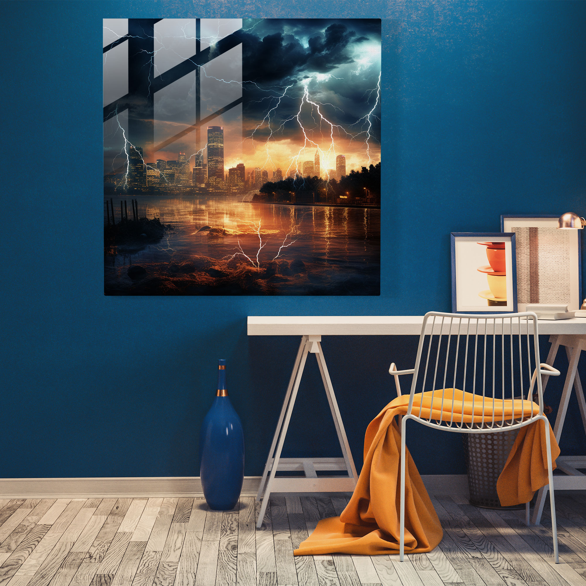 Urban Thunderstorm Glass Print - Storm, Glass Art, Thunderstorm, Lightning