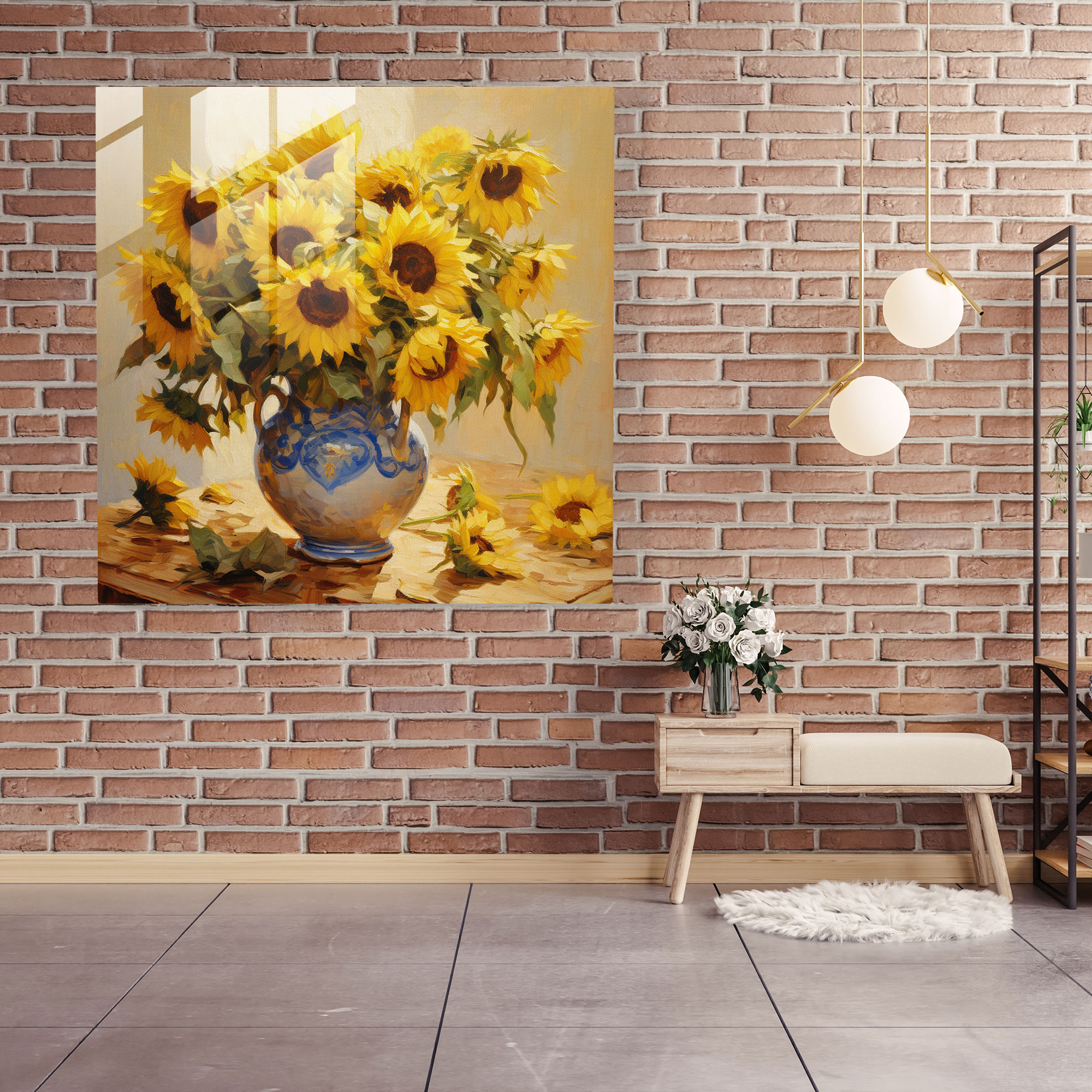 Still Life Glass Print - Radiant Sunflowers - Still Life, Still Life, Sunflowers, Home Decoration