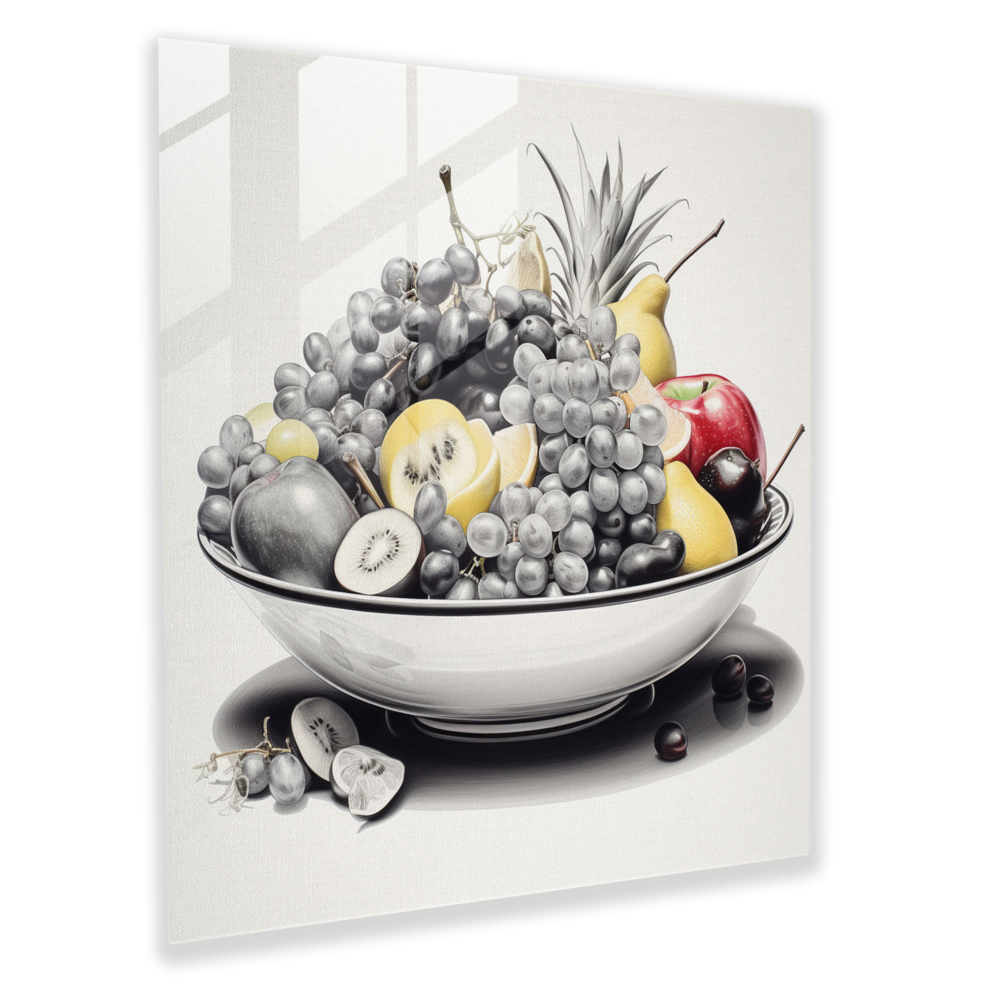 Still Life Glass Print - Intricate Fruit Bowl - Still Life, Beauty Of Nature, Glass Print, Home Decoration