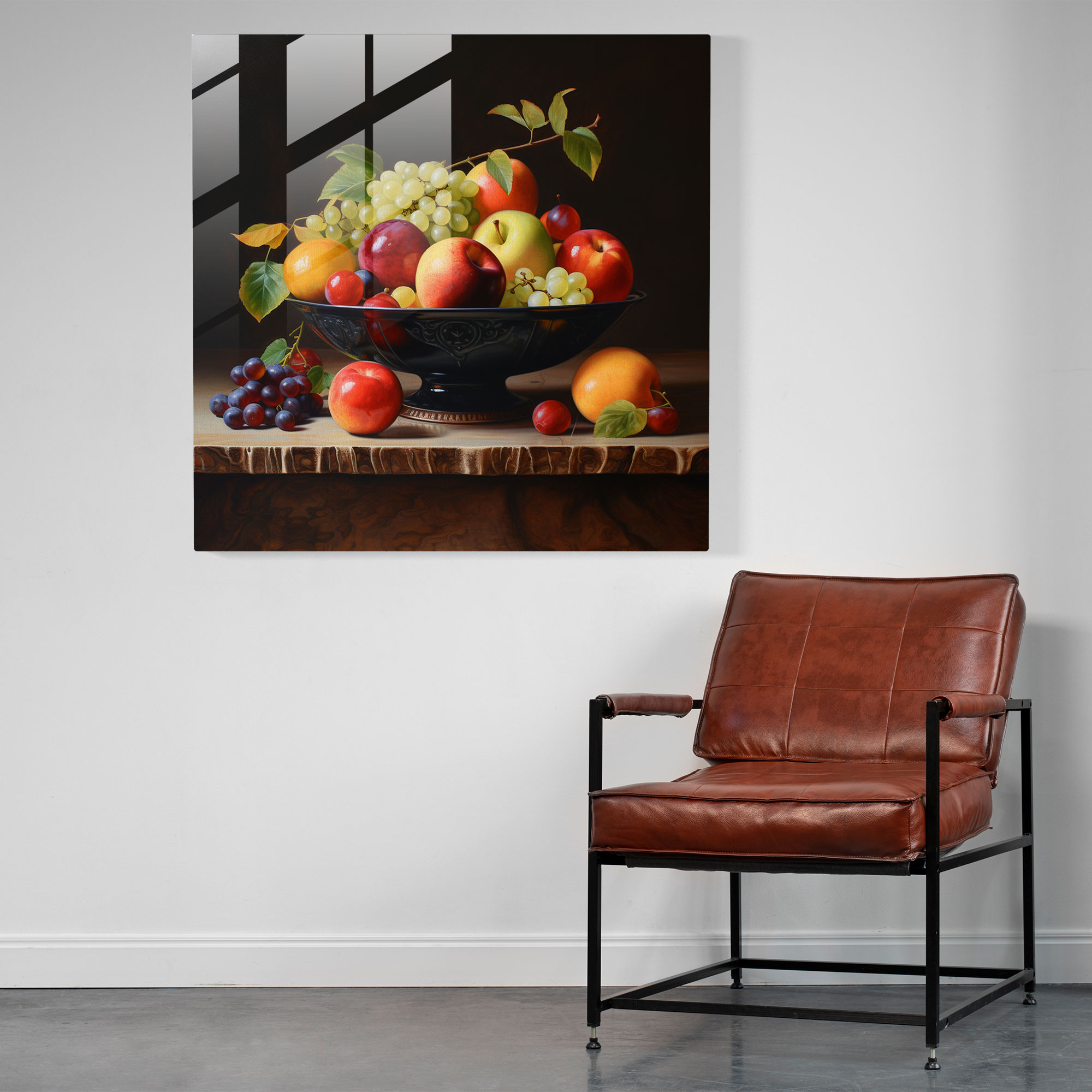 Glasbild 'Stillleben' - Keramik Obstschale - Realistisches Ölgemälde Moderne Kunst