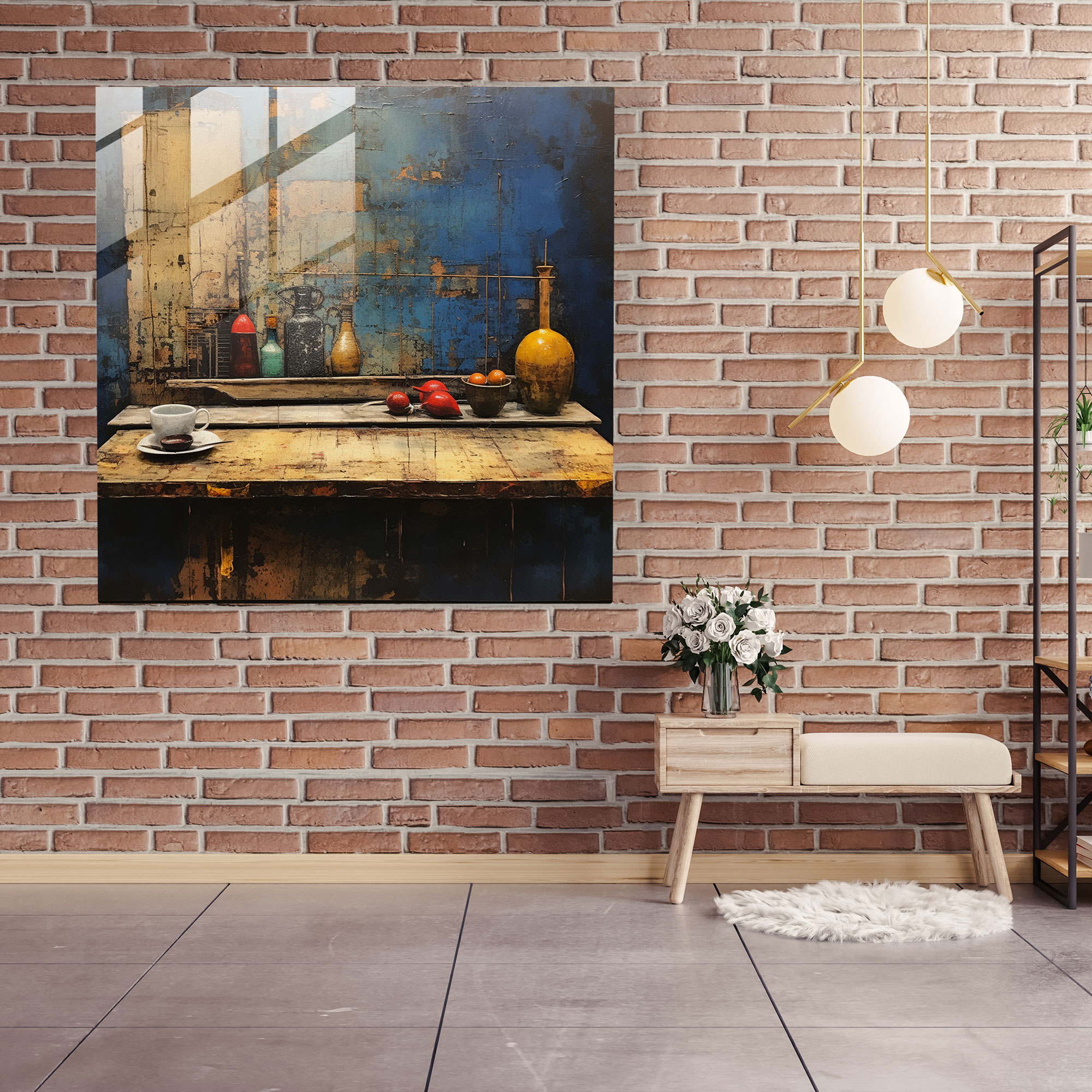 Still Life Glass Print - Textured Table - Still Life, Glass Wall Art, Wall Decoration, Contemporary