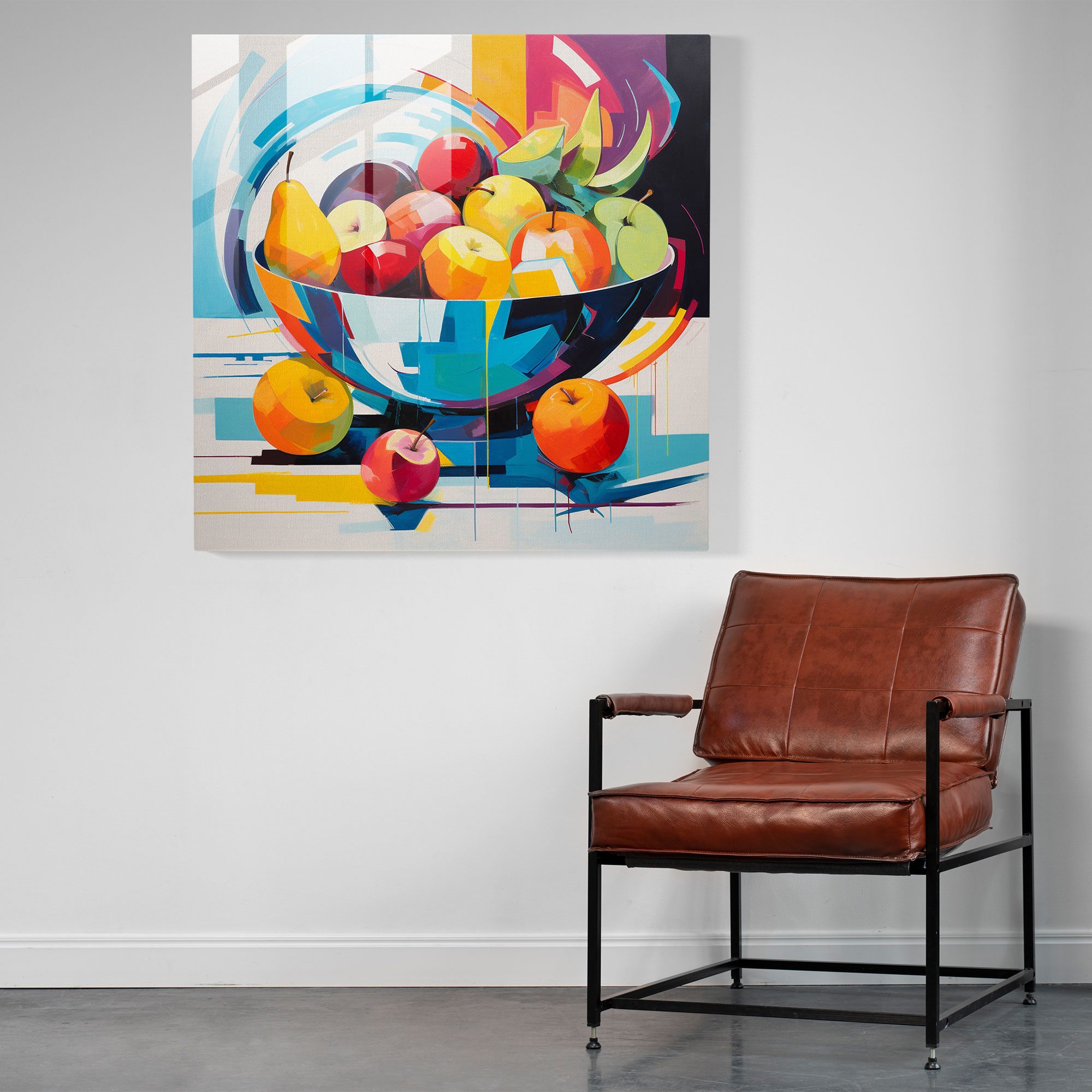 Still Life Glass Print - Modern Abstract Bowl Of Fruit - Still Life, Still Life, Glass Print, Modern Art