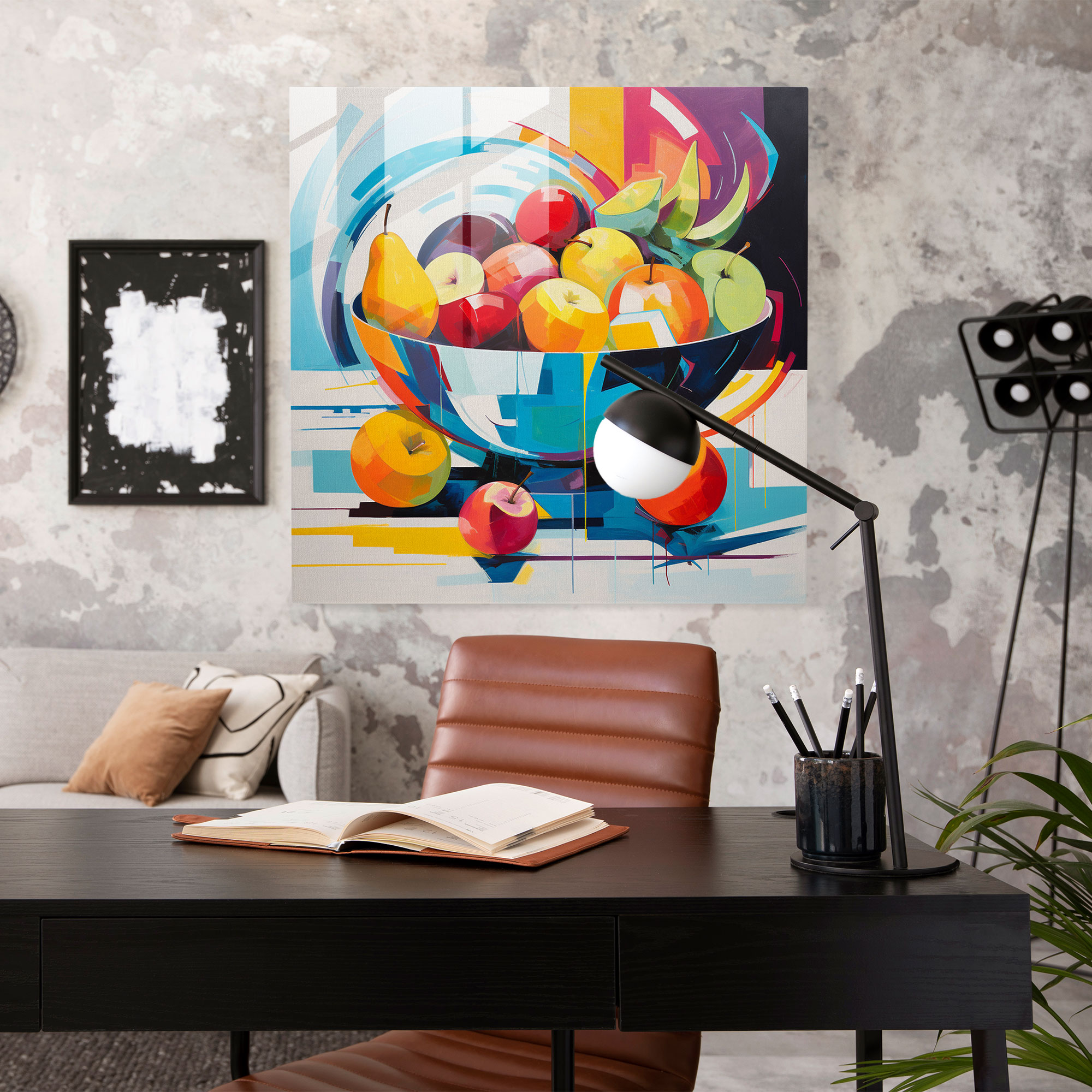 Still Life Glass Print - Modern Abstract Bowl Of Fruit - Still Life, Still Life, Glass Print, Modern Art