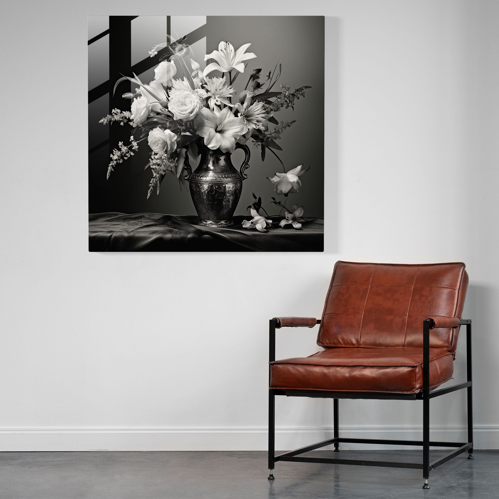 Still Life Glass Print - Vintage Black And White Bouquet - Still Life, Glass Print, Glass Wall Art, Modern Art