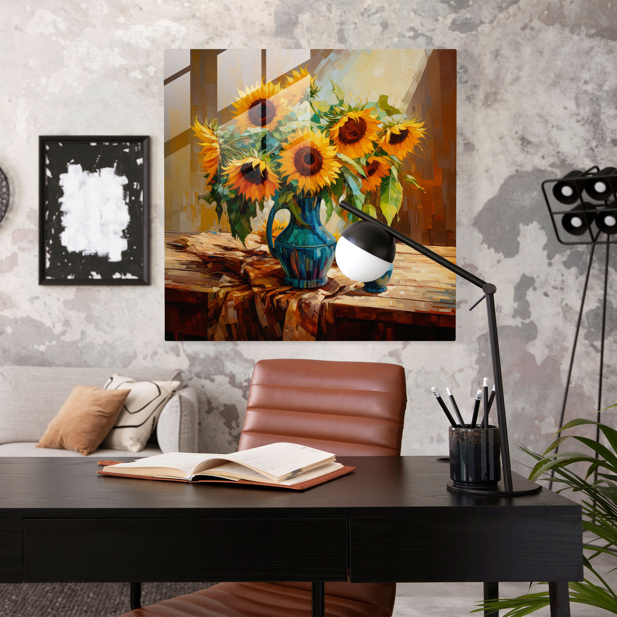 Still Life Glass Print - Impressionist Sunflowers - Still Life, Still Life, Glass Print, Wall Decoration