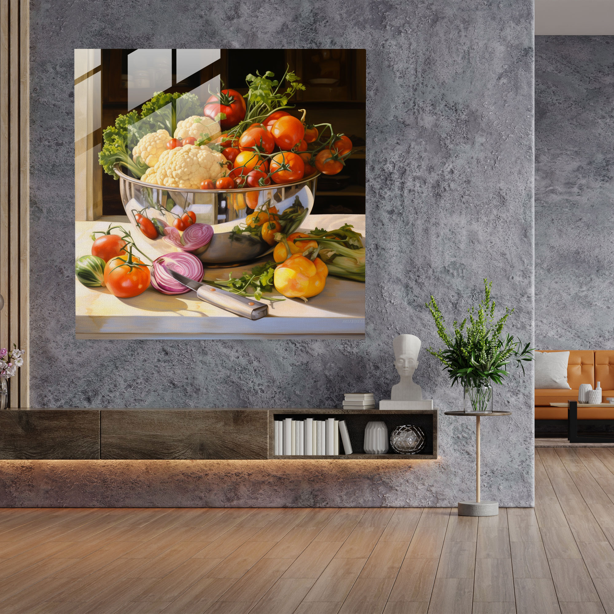 Still Life Glass Print - Realistic Vegetable Bowl - Still Life, Home Decoration, Glass Print, Glass Wall Art