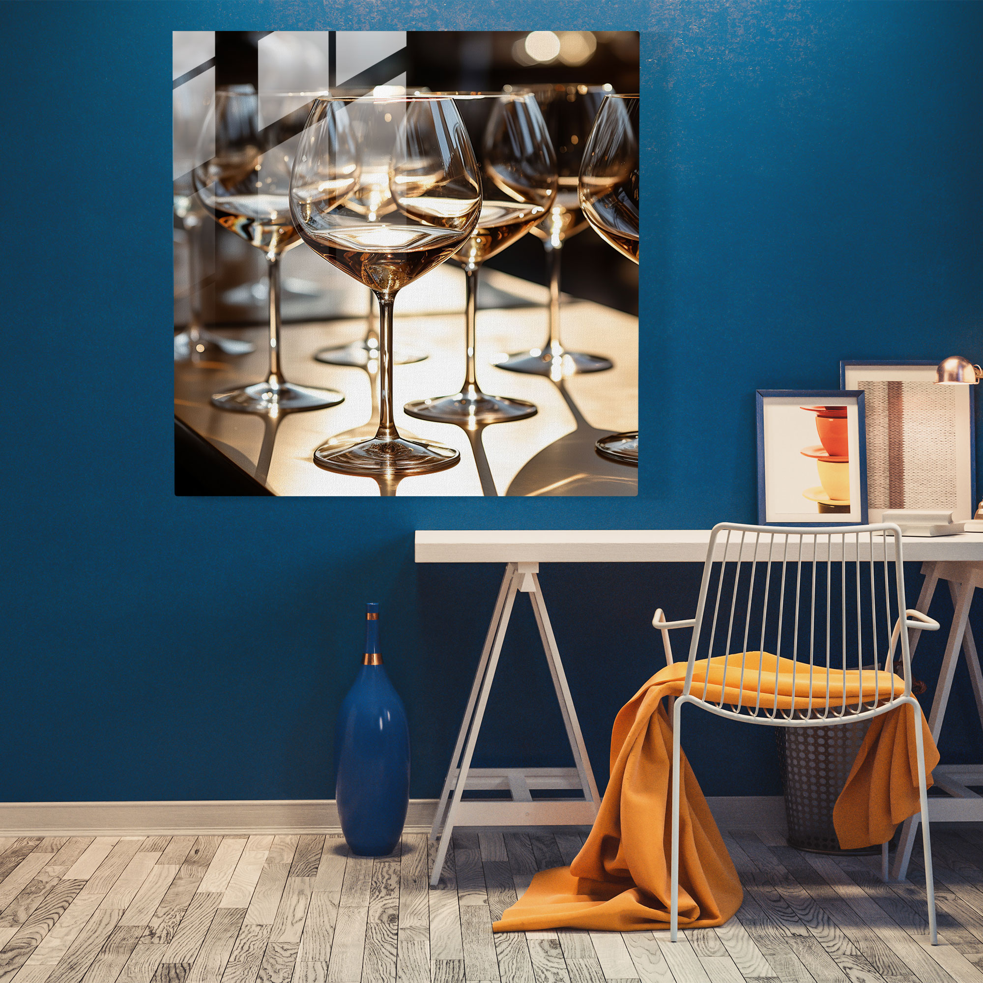Still Life Glass Print - Contemporary Wine Glasses - Still Life, Home Decoration, Wall Decoration, Glass Wall Art