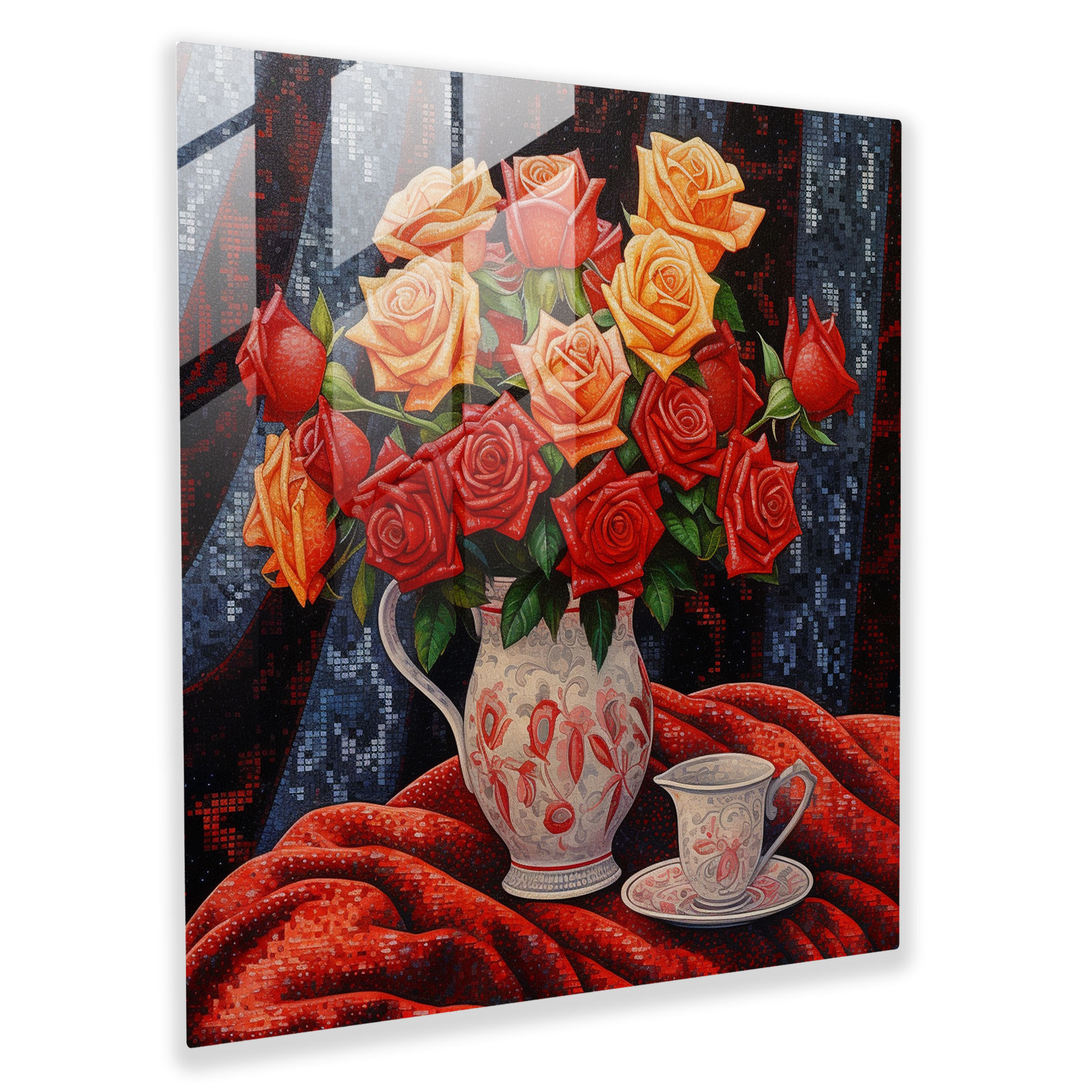 Still Life Glass Print - Pointillism Roses - Still Life, Still Life, Modern Art, Glass Print