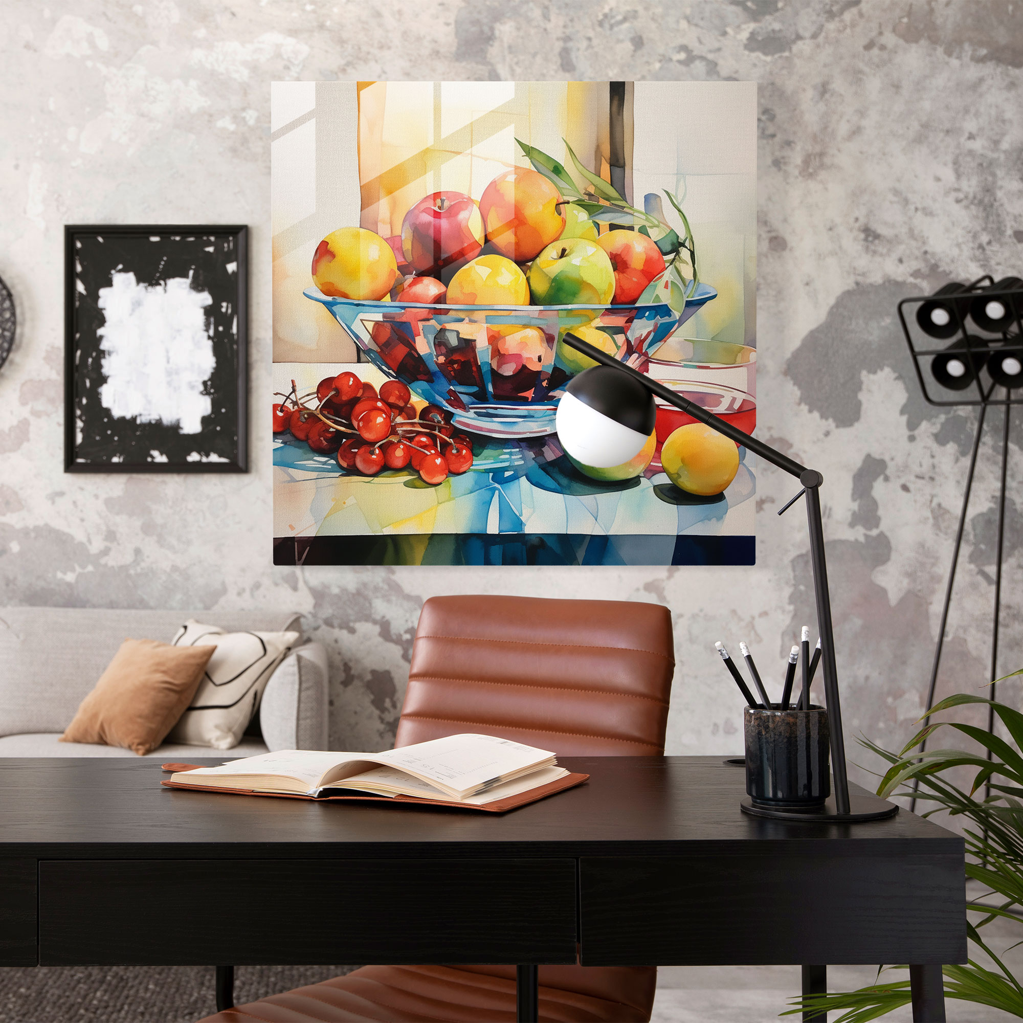 Still Life Glass Print: Fresh Fruit - Still Life, Glass Wall Art, Glass Print, Abstract Watercolor Painting