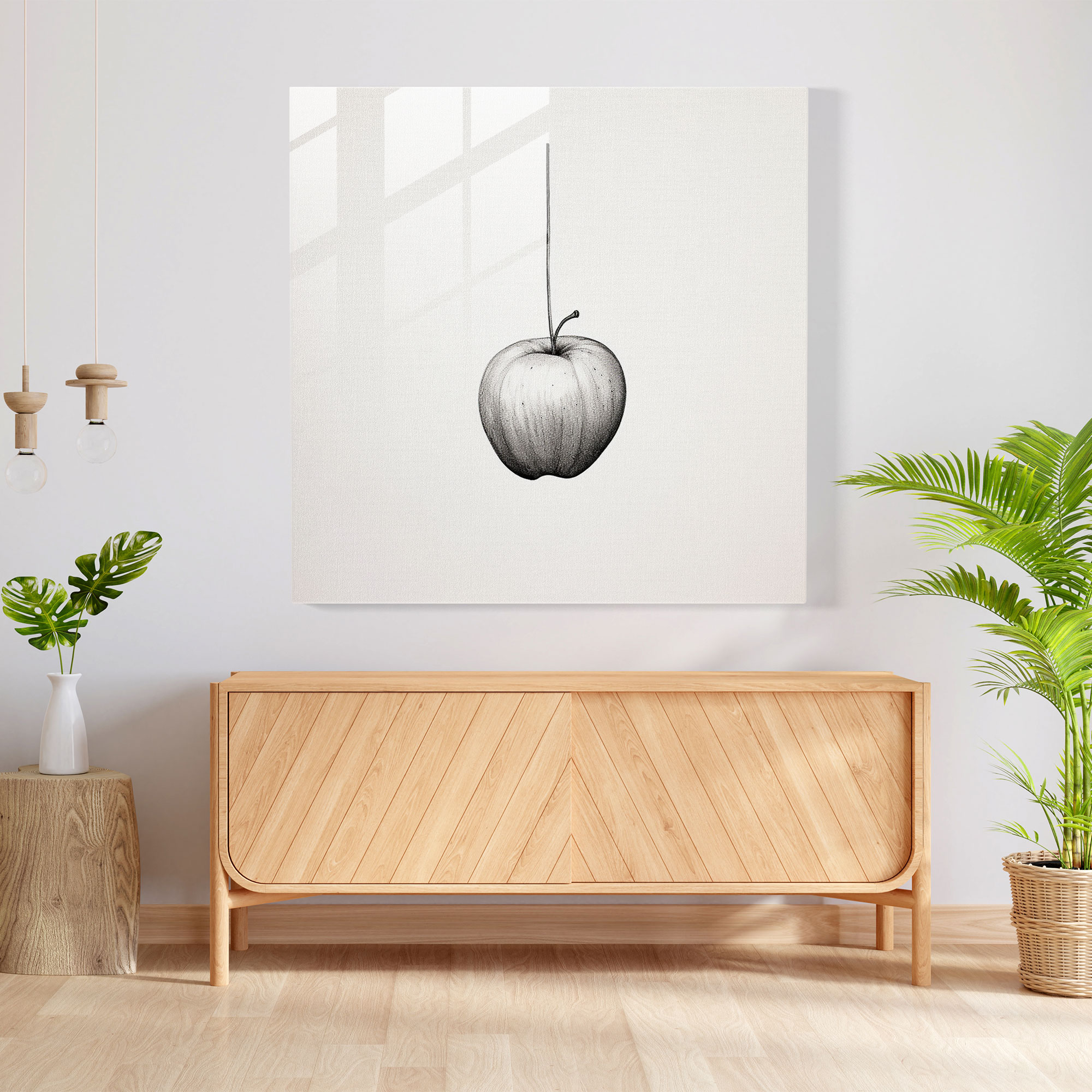 Still Life Glass Print: Minimalist Apple - Still Life, Simplicity, Wall Decoration, Glass Art