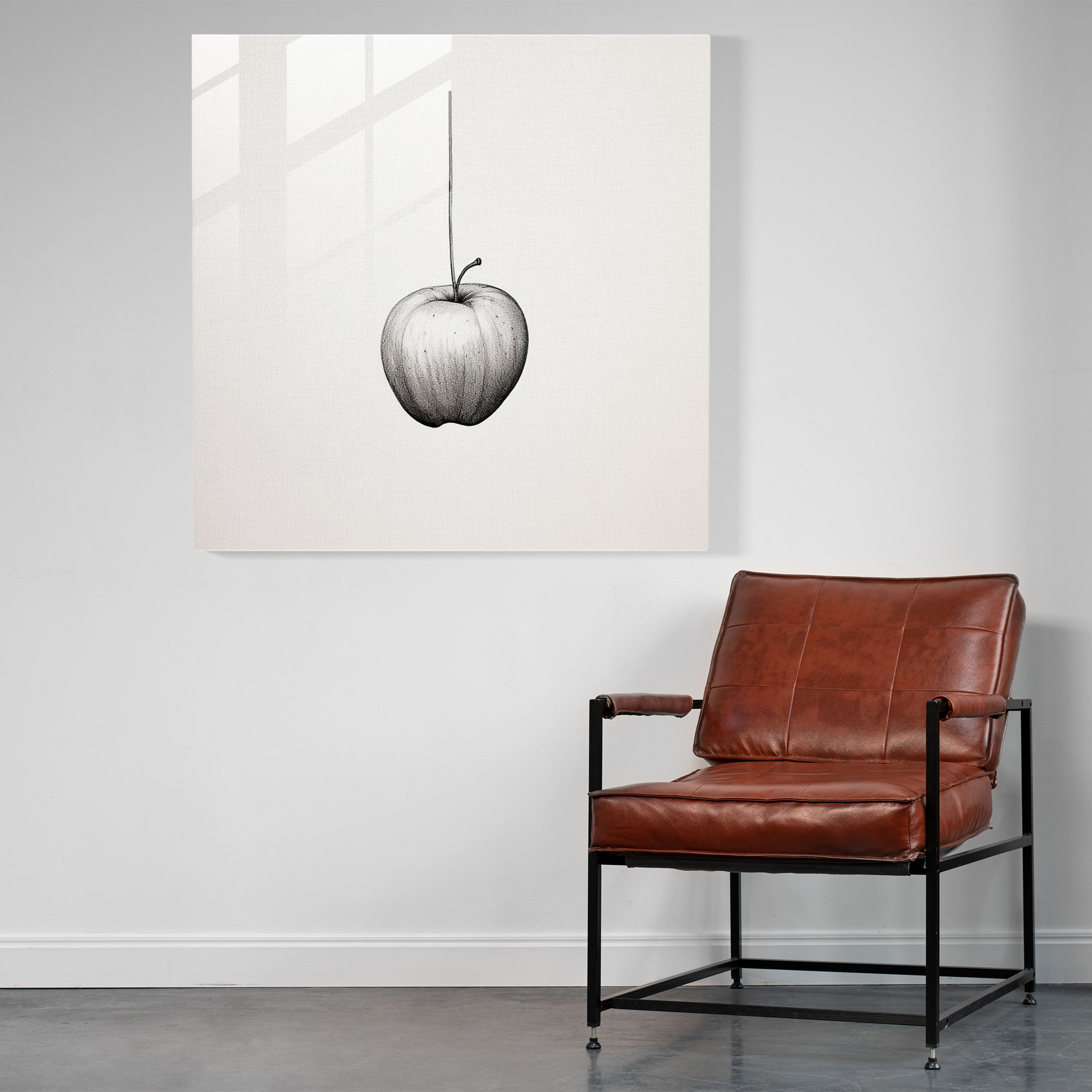 Still Life Glass Print: Minimalist Apple - Still Life, Simplicity, Wall Decoration, Glass Art